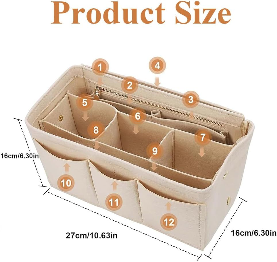 MOTRAIN Removable Makeup Handbag Insert/Storage Plugin,Inner Bag of Bag Felt Cloth Cosmetic Bag,Felt Purse Organizer Insert for Handbag image number 5