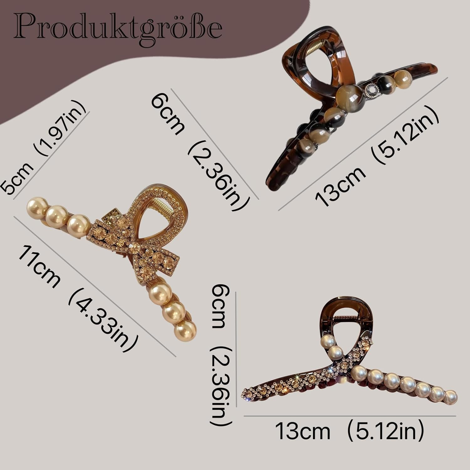 Ypkia Set of 3 Hair Clips Beads Large Hair Clips Women'S Crystal Claw Clips Set Hair Accessories for Women and Girls image number 3