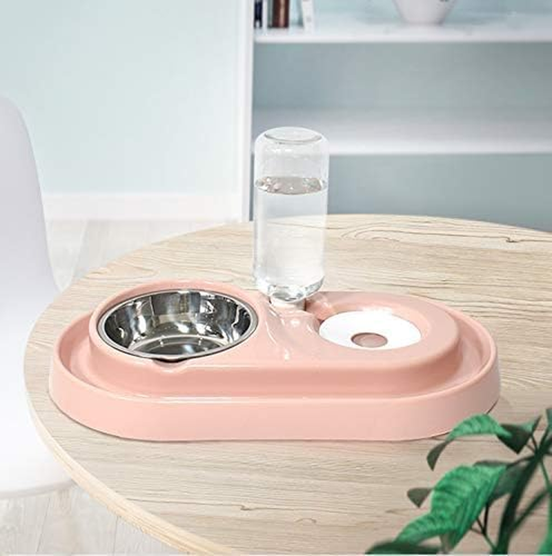 Double Dog Cat Bowls Water and Food Bowl Set，Stainless Steel Bowl Automatic Water Dispenser Bottle Pet Feeder for Small or Medium Size Dogs Cats Puppy Kitten Rabbit (Pink, One Size) image number 2