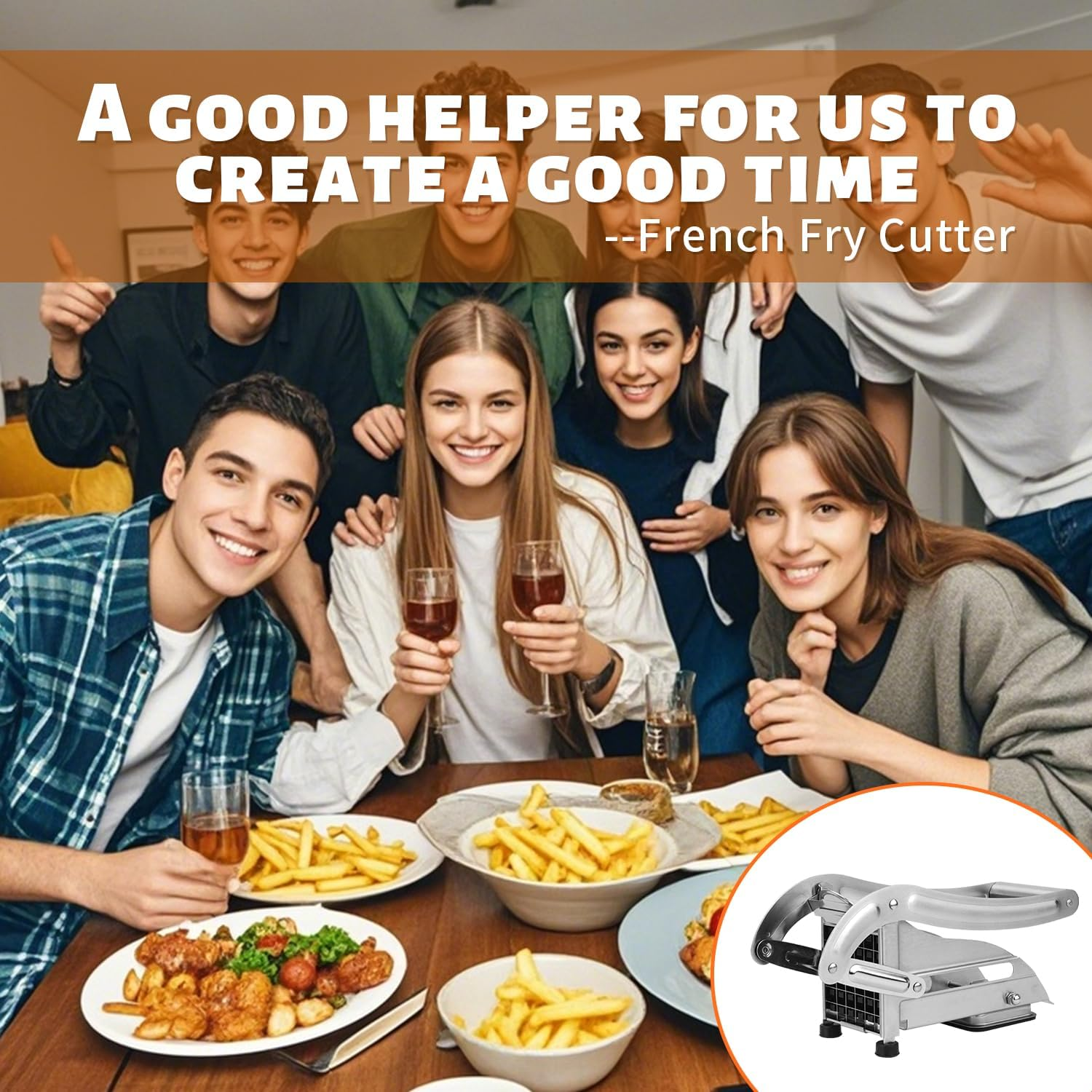 Commercial Grade French Fry Cutter,French Fry Cutter with 2 Blades,Stainless Steel Vegetable and Potato Slicer,Heavy Duty Potato Slicer,Non-Slip Suction Base,Perfectly Cut Potatoes (Silver) image number 2