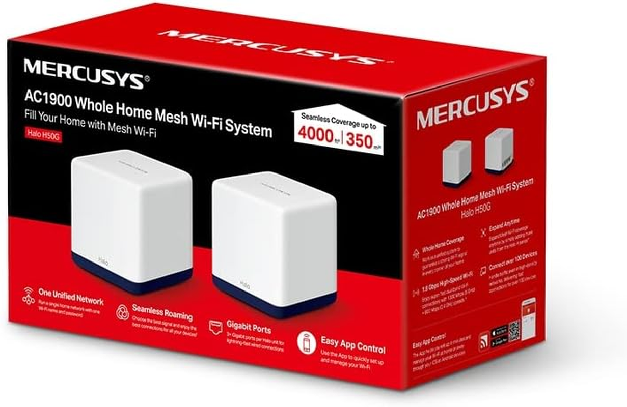 Mercusys AC1900 Whole Home Mesh Wi-Fi 6 System, Dual-Band, Seamless Roaming, up to 1.9 Gbps, Full Gigabit Ports, Gaming & Streaming, Smart Home, Smart Home, Easily Manage and Set Up(Halo H50G(2-Pack)) image number 2