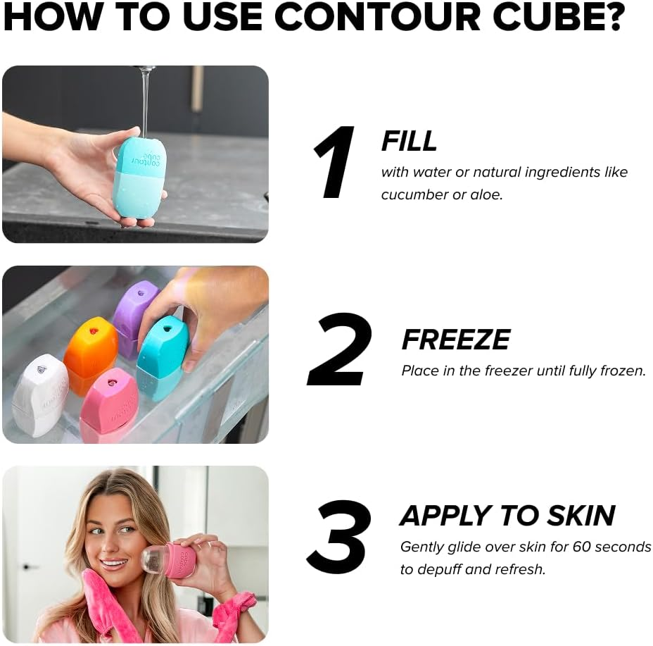 Contour Cube Original - Ice Roller for Sculpting & De-Puffing - Face Ice Roller & Massager with Bpa-Free Silicone - Ice Mold for Face - Skin Care Tools for Daily Skincare (180Ml) - Peach - Marble image number 3