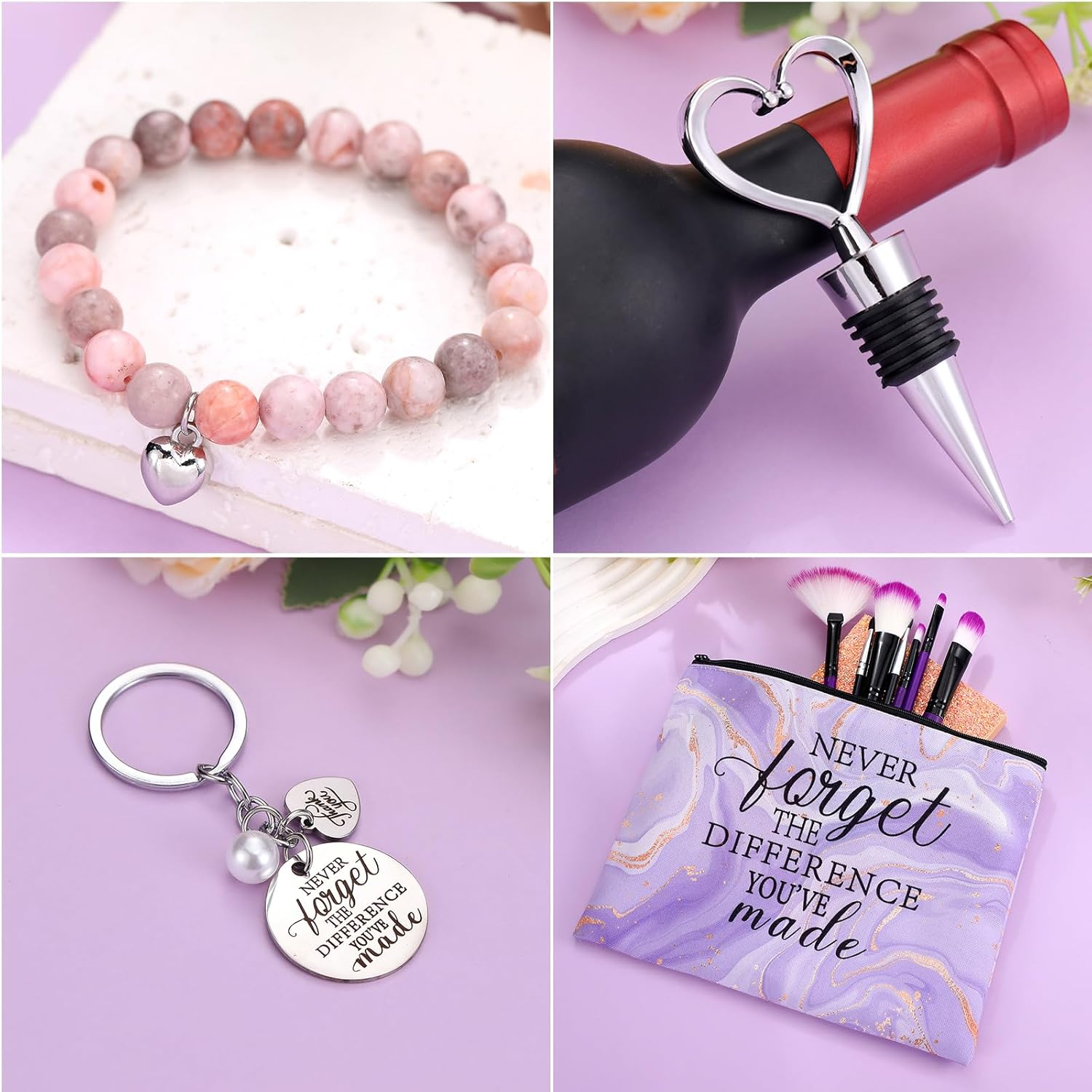 Perthlin 11 Pcs Thank You Gifts Sets for Women 12 Oz Tumbler Cosmetic Bags Candle Bracelet Keychain Card Appreciation Gift for Employee Teachers, Nurses, Coworkers, Boss, Leadership, Friends(Purple) image number 2