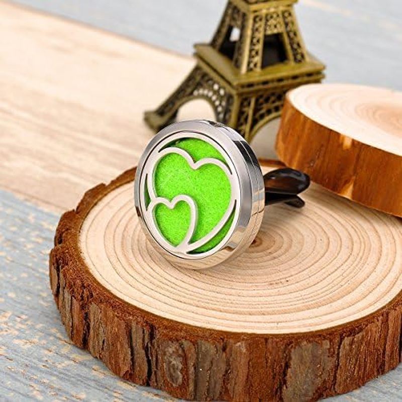 HOUSWEETY Car Air Freshener Aromatherapy Essential Oil Diffuser - Double Heart Stainless Steel Locket,12 Refill Pads