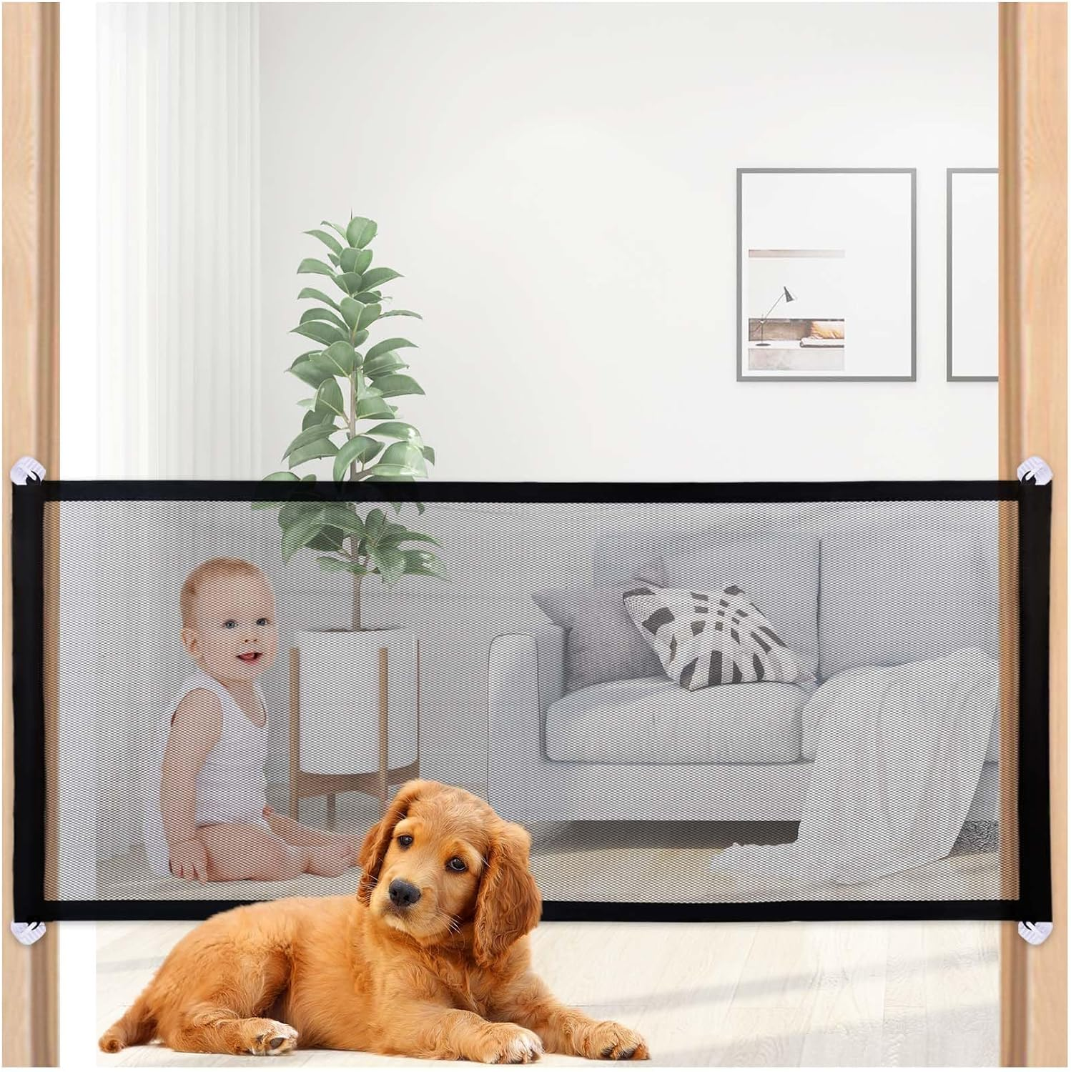 JINGIHE Pet Gate,180 X 72Cm Mesh Gates with 4 Hooks Stainless Steel Support Rod for Kids and Pet Protection,No Drilling Portable Cat Barrier for Home Doorways Stairs Hallways Indoor Outdoor