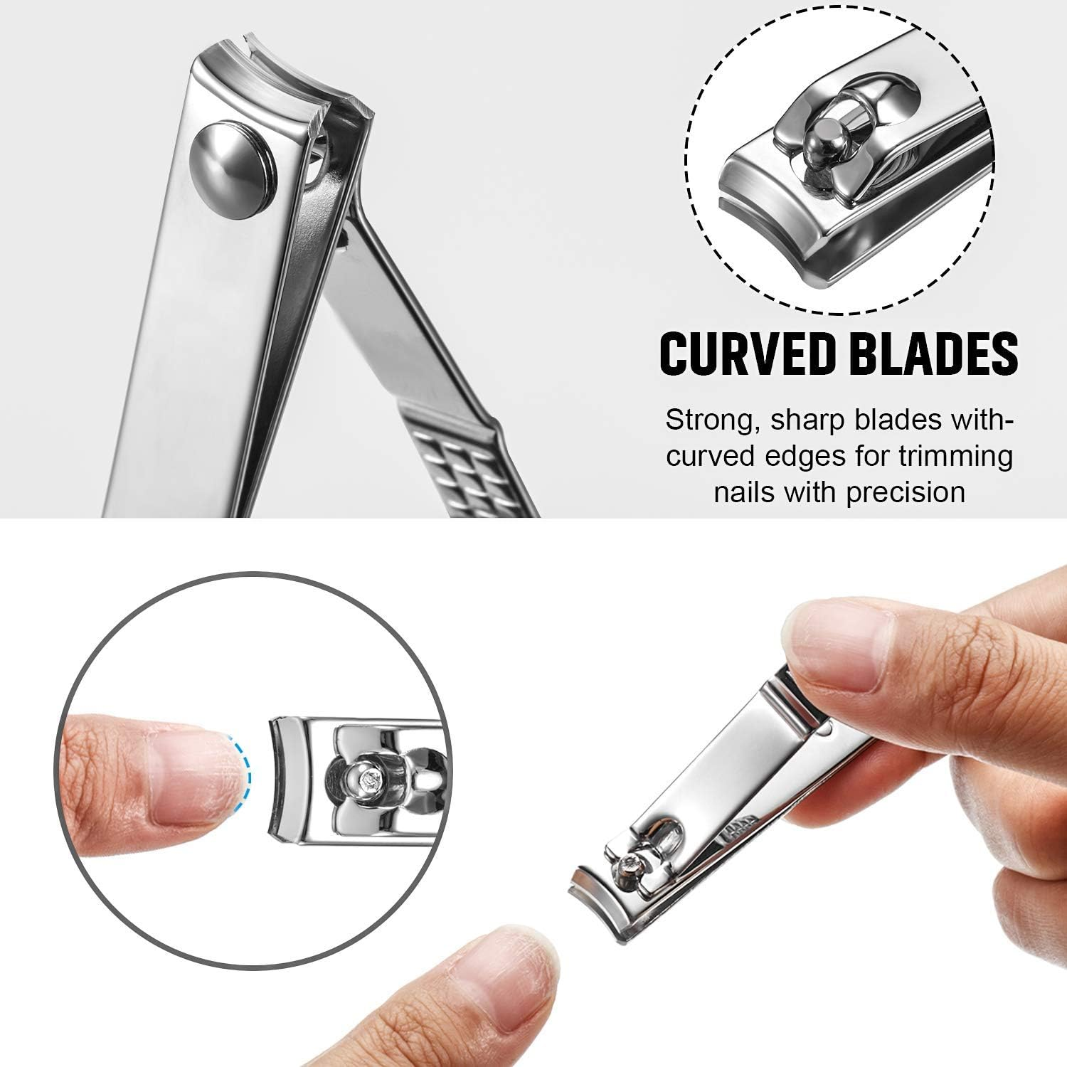 Nail Clippers Set,Large Toenail Clippers for Thick Nails,15Mm Sharp Curved Blade Clippers Cutter,Finger Nail Clippers for Men Adults,Women,Seniors(4Pcs,Black,Silver,Green,Blue) image number 1