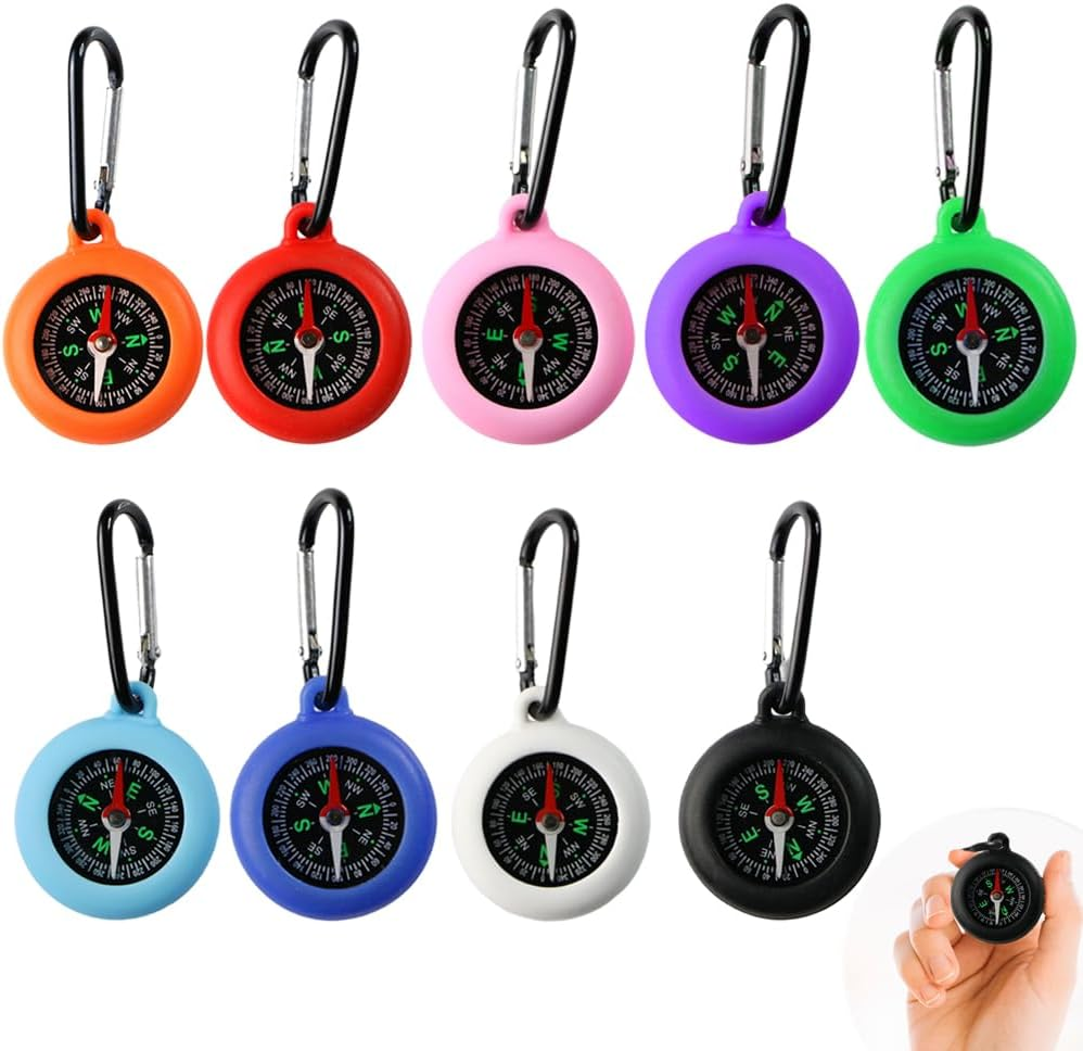 Glamifyr Pack of 9 Compass Children, Outdoor Children'S Compass Key Chain, Bushcraft Compass with Carabiner Hook, Hiking Activities, Portable, Universal, Camping, Outdoor Gifts image number 4
