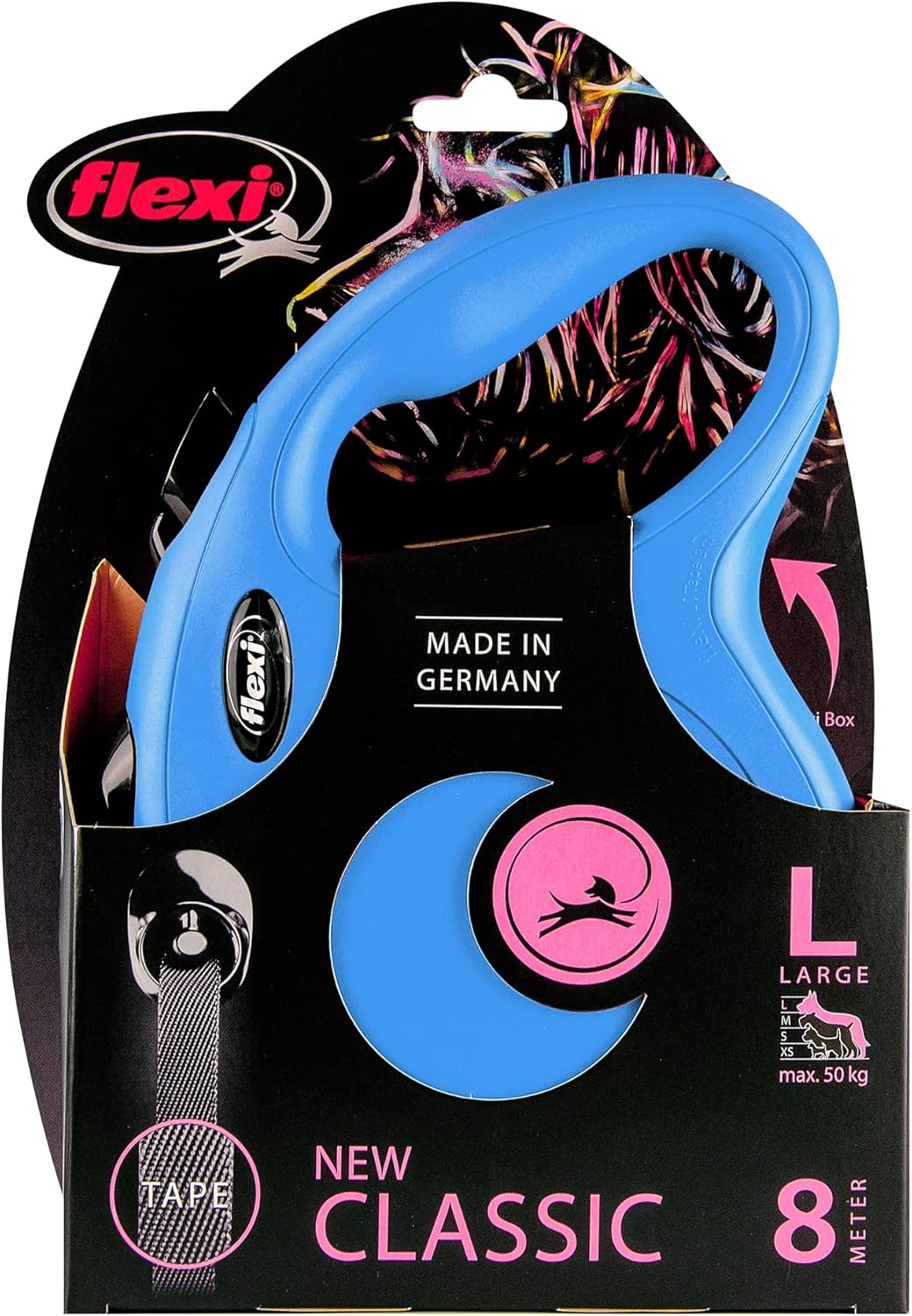 Flexi New Classic Retractable Lead Large Tape 8M, Blue image number 1