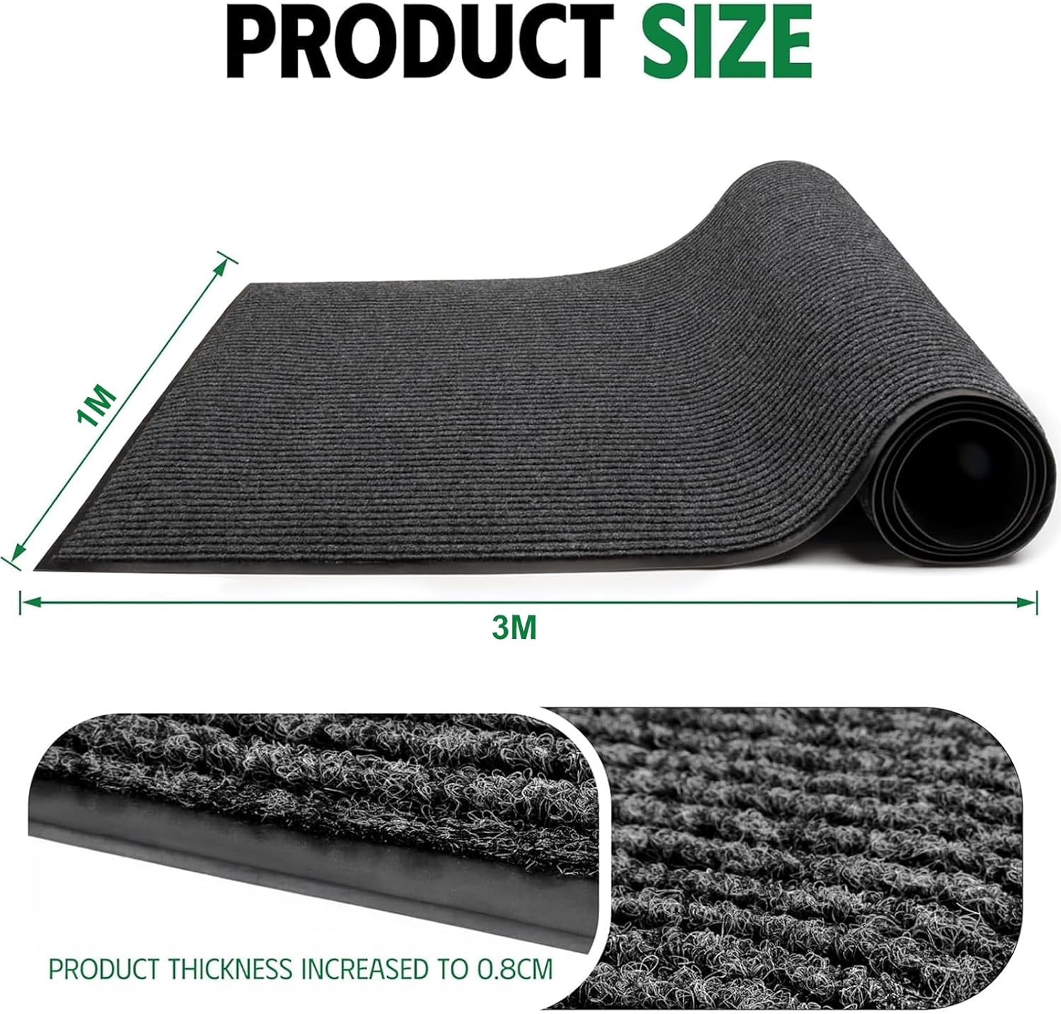 Door Mat 1 X 3M, Doormat Indoor Non-Slip Dirt Trapper, Absorbent inside Entrance Rug, Washable Low Profile Front Mats for Entryway, Muddy Shoes and Paws,Grey image number 5