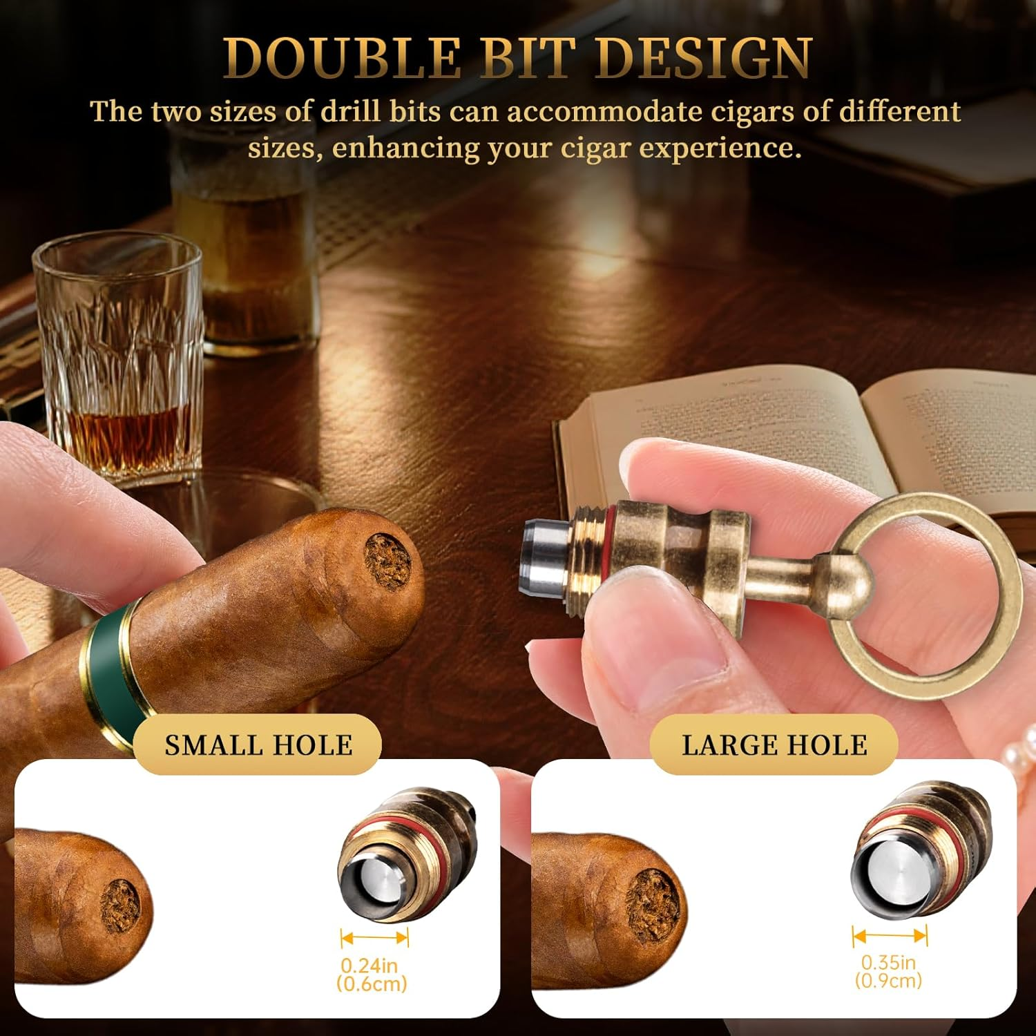 CIGARLOONG Cigar Punch Retractable and Screw Out Punch-2 Size Blades Cigar Hole Opener-Smoking Accessories with Gift Box(Color:Gold) image number 1