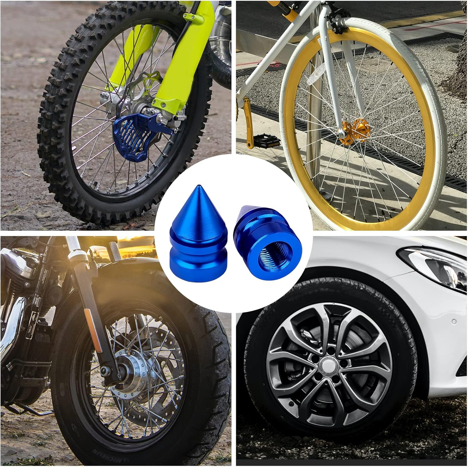 TOYMIS 4Pcs Tire Valve Caps, Aluminum Alloy Valve Stem Caps Heavy Duty Valve Stem Caps Valve Stem Covers Air-Proof Tire Caps for Cars SUV Trucks Motorcycles Bicycles (Blue)