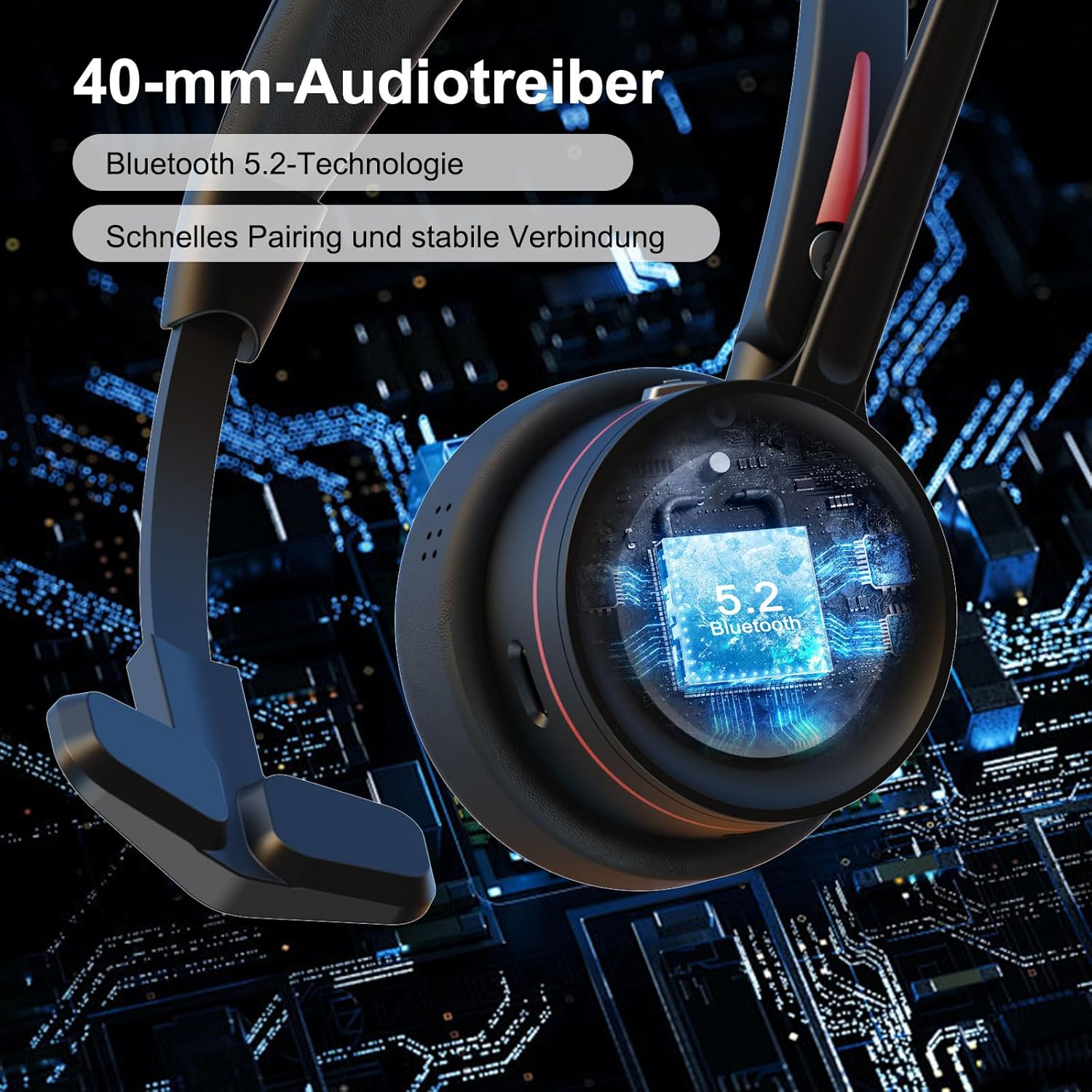 Beebang Bluetooth Headset with Microphone for PC, Wireless Headset with USB Adapter & Charging Station, 40 Hours Talk Time, Mono Wireless Headset for Work, Laptop, Mobile Phone, Microsoft Teams Skype image number 5