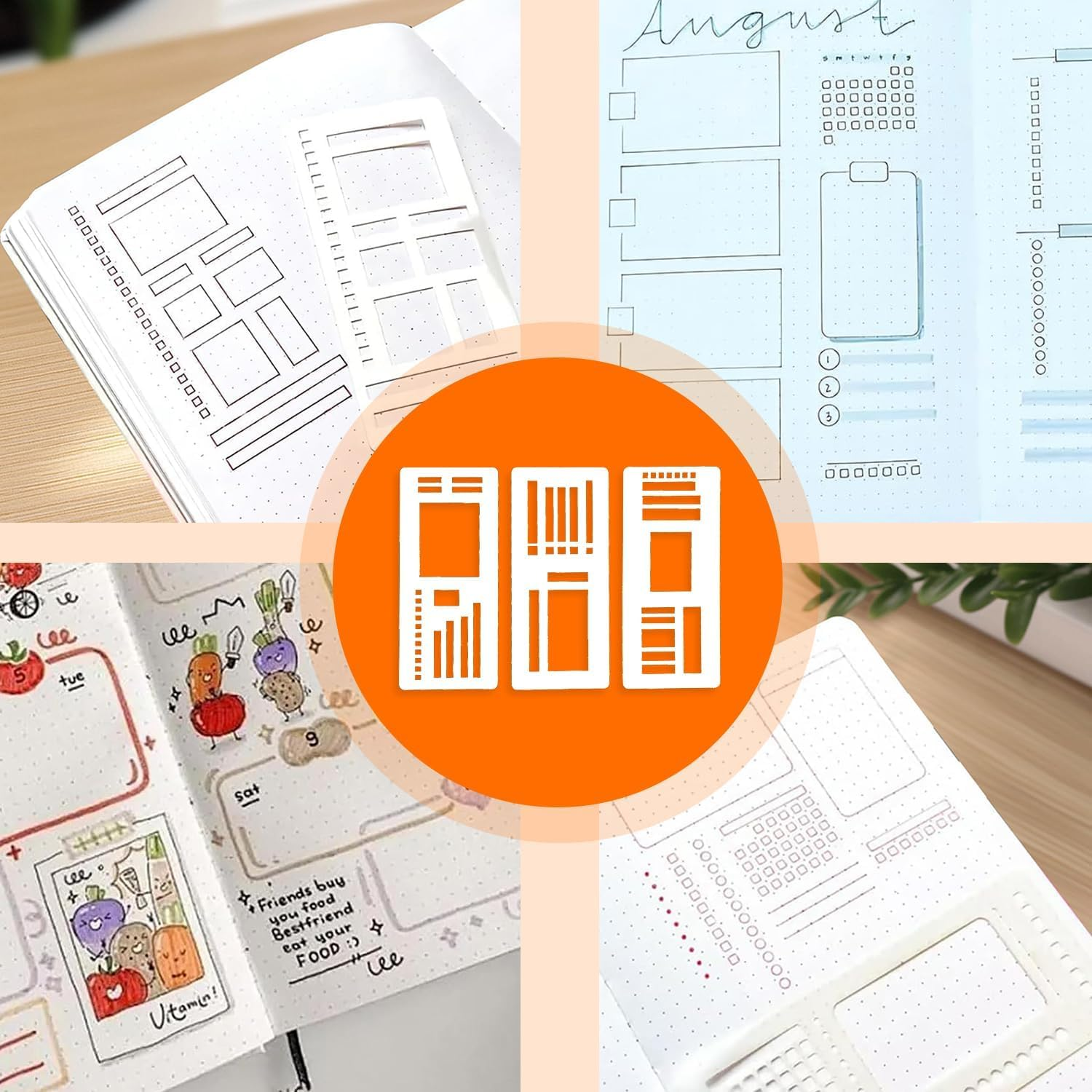 Afeamo Handmade Flexible Record Template, 3PCS Transparent Planner Stencils Set, Flexible Drawing and Checklist Templates, Tear Resistance Journal Stencils, for Dot Grid Journals image number 3