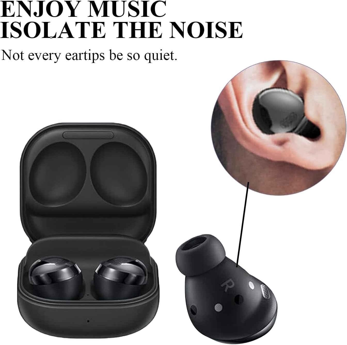 Adhiper Silicone Eartips Replacement Buds Pro Earbuds Earmuffs Compatible for Samsung Galaxy Buds Pro Earplugs-Fit in the Charging Case, Noise-Reducing Non-Slip Silicone Earplugs with Filter (Black) image number 1