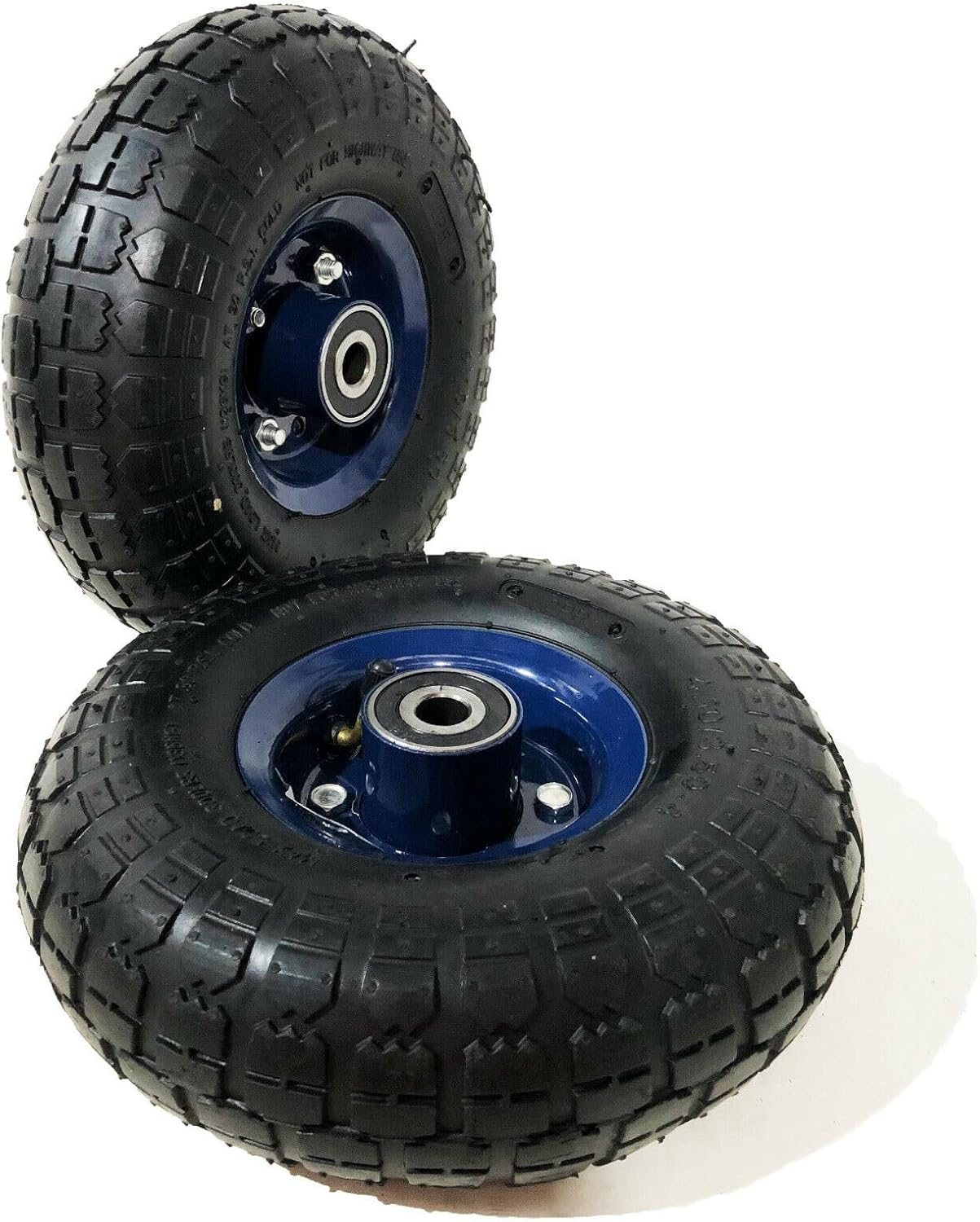 2PCS 10" 4.10/3.50-4 Wheelbarrow Cart Wheels - Heavy-Duty Pneumatic Tyres with Sealed Bearings, Metal Rim, and Multiple Sizes (16Mm/19Mm/20Mm)120Kg Capacity, Not for Highway Use (16MM) image number 1