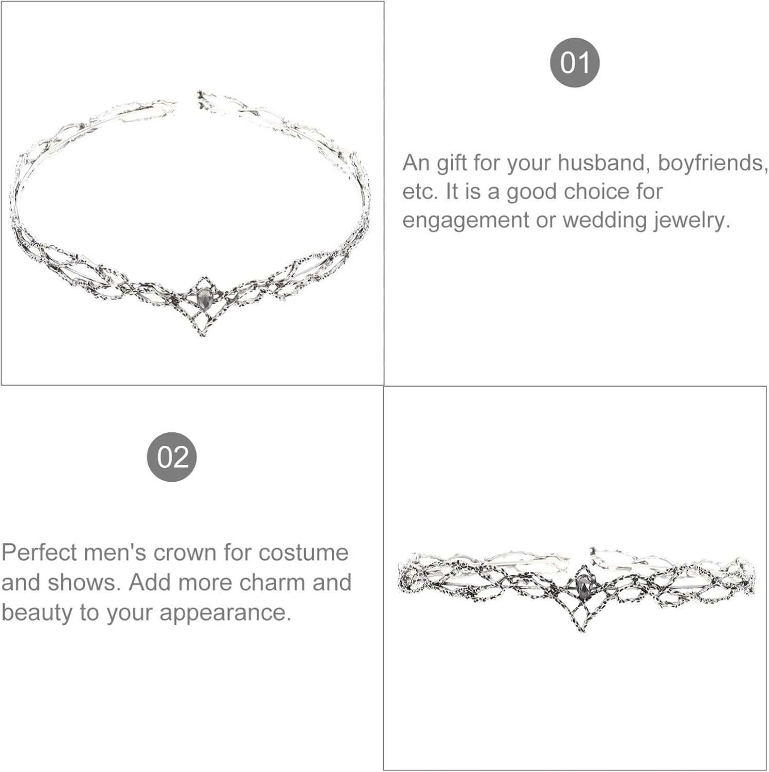 SOLUSTRE Elf Crown Vintage Rhinestone Tiaras Crown Fairy Crystal Headpiece Alloy Male Crown Headband for Birthday Cosplay Party Prom Halloween Accessories image number 1