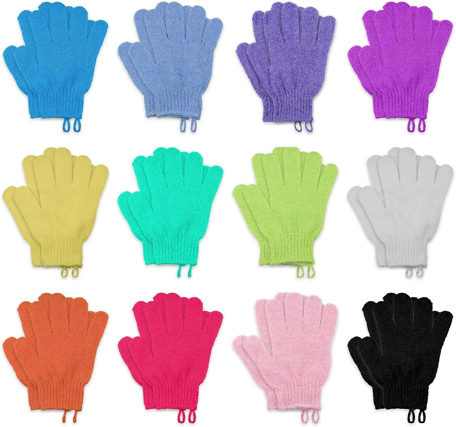 12 Pairs Multicolor Exfoliating Shower Gloves, Nylon Body Scrubber for Dead Skin Removal, Spa & Massage, Stretchy Bath Gloves for All Skin Types, Helps Combat Acne, Eczema,Easy Clean & Quick Dry
