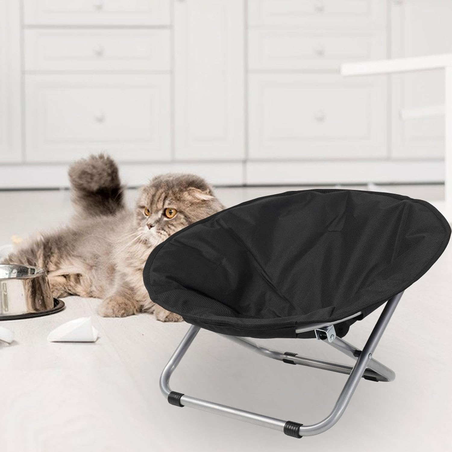 Portable Folding Pet Chair &ndash; Elevated Foldable Cat & Puppy Bed, Cozy Rocking Moon Chair with Sturdy Metal Frame for Bedroom, Apartments, Lounging & Garden image number 1