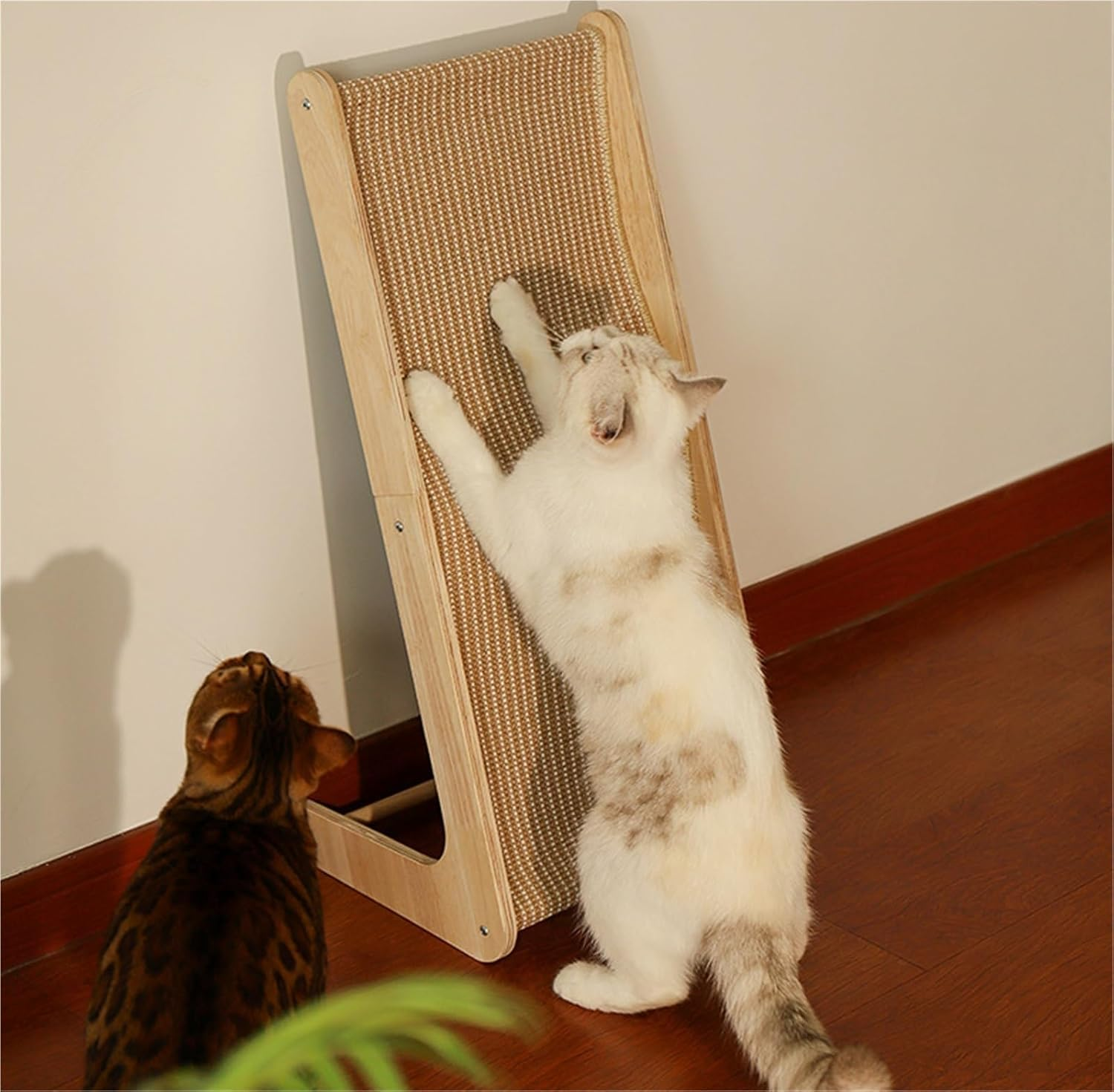 Sisal Cat Scratcher Ramp for Indoor Cats, 24.8&rdquo; L-Shaped Cat Scratching Post with Solid Wood Frame, Vertical Climbing Cat Scratch Pad Furniture image number 4