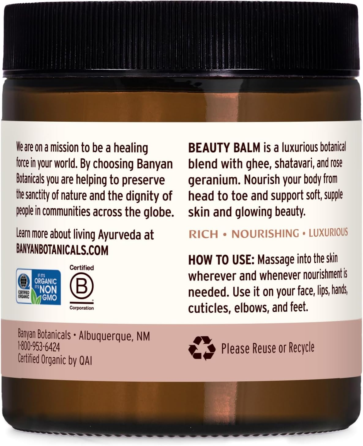 Banyan Botanicals Beauty Balm - USDA Certified Organic, 4 Oz - Shatavari & Rose Geranium To. image number 1