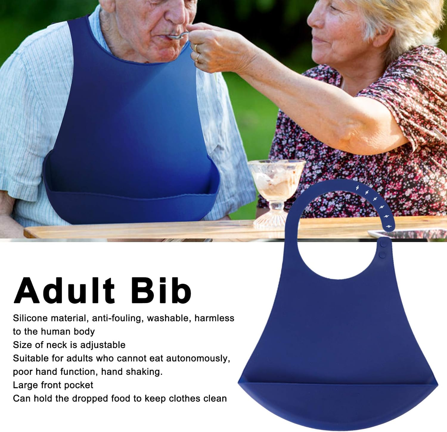 Adult Bib Portable Adjustable Silicone Dinning Eating Clothe Anti-Staining Pocket Anti-Staining Pocket for Elder image number 3