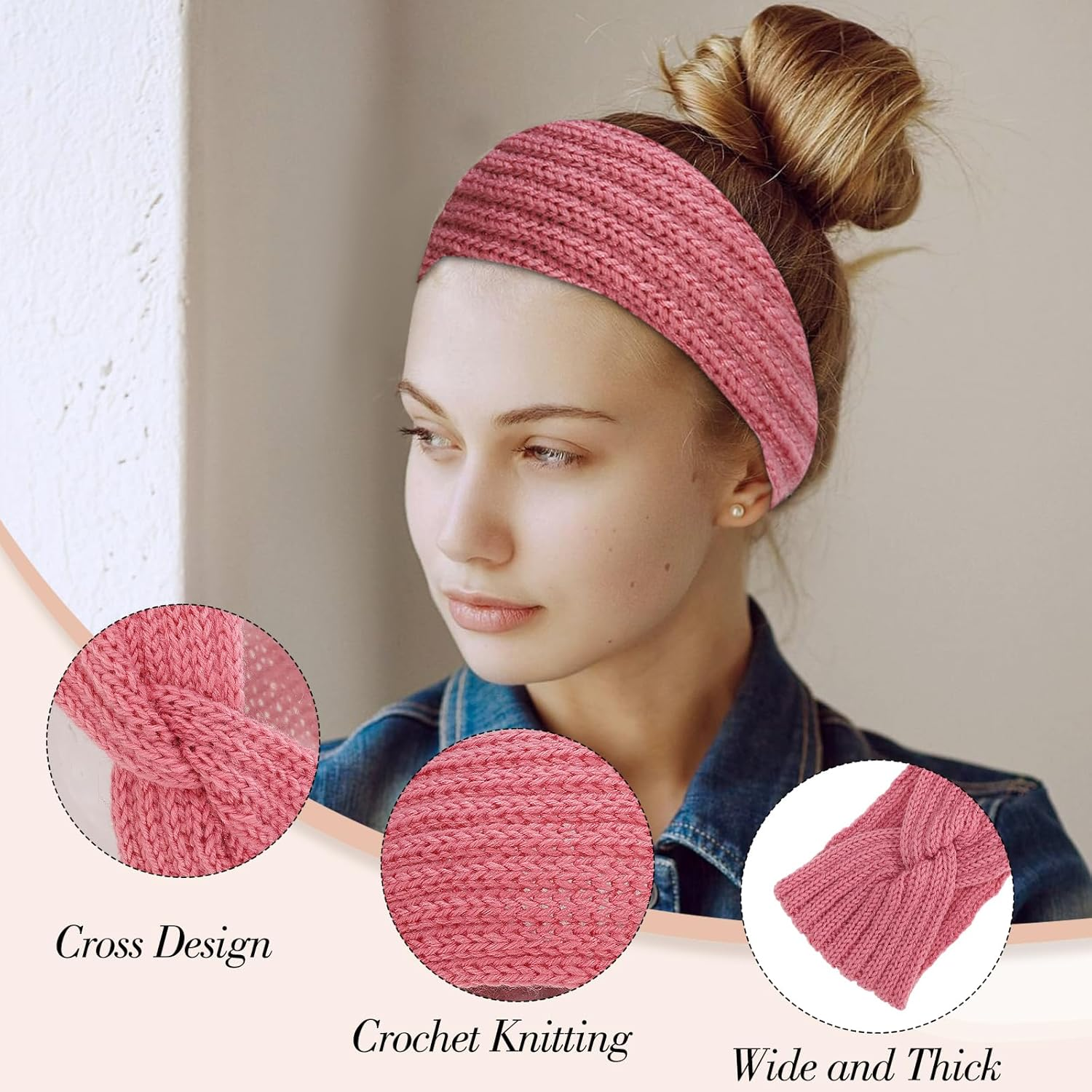 Pack of 4 Women'S Winter Knitted Ear Warmers Hair Band Thick Headbands Knitted Headbands Elastic for Women and Girls