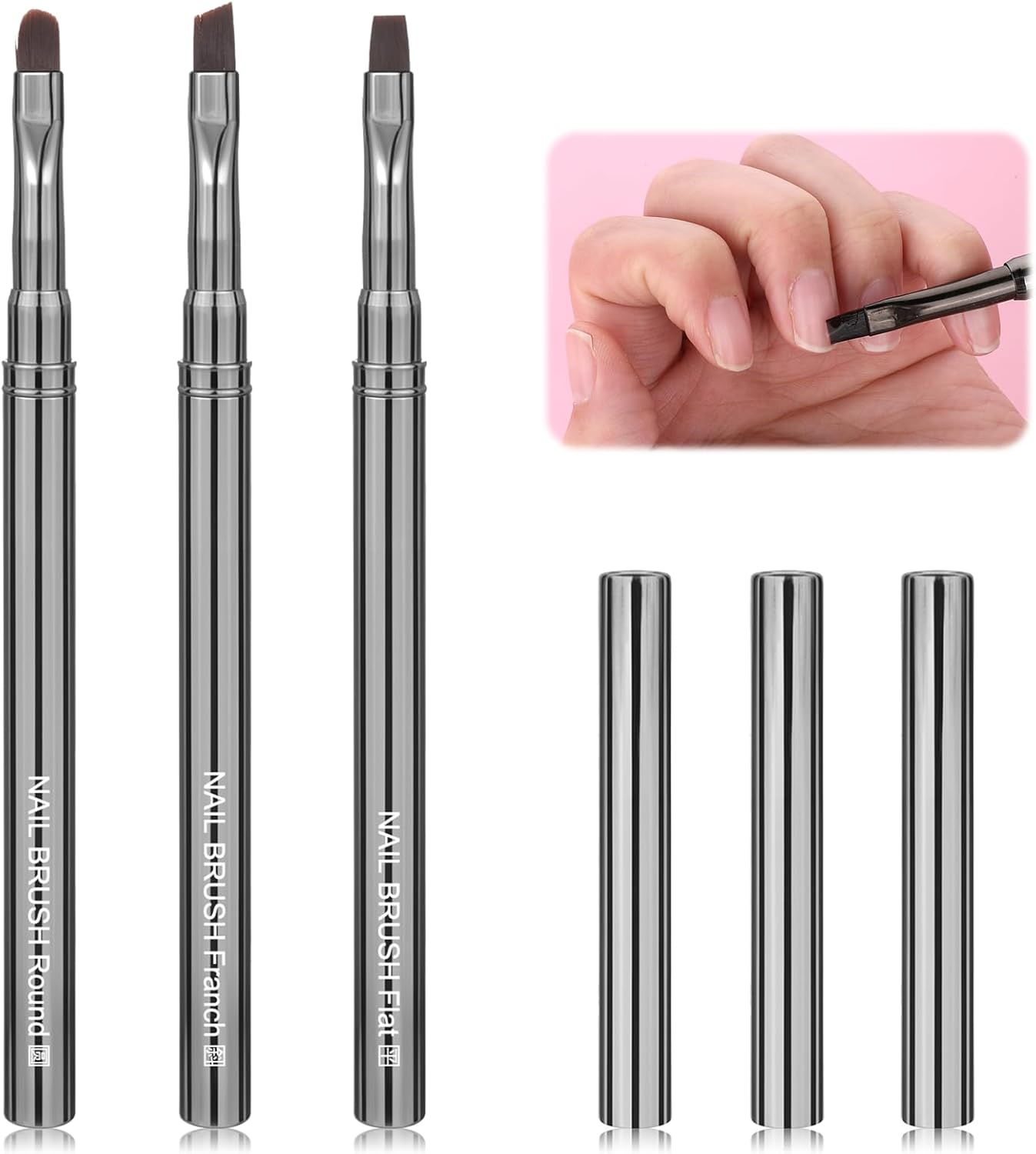 3PCS Nail Art Clean-Up Brushes Set, Flat,Oval,Fine Angled Gel Nail Brushes, Angled round Flat Brush Acetone Resistant for Manicure Design DIY and Cleaning Polish Mistake on the Cuticles image number 5