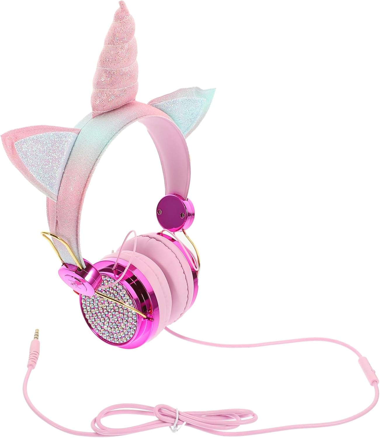 ARTIBETTER Headphones with Microphone Adjustable Headband Rhinestone Design Wired Earphones for Travel School Use Compatible with Phones and Computers Rose Gold image number 6