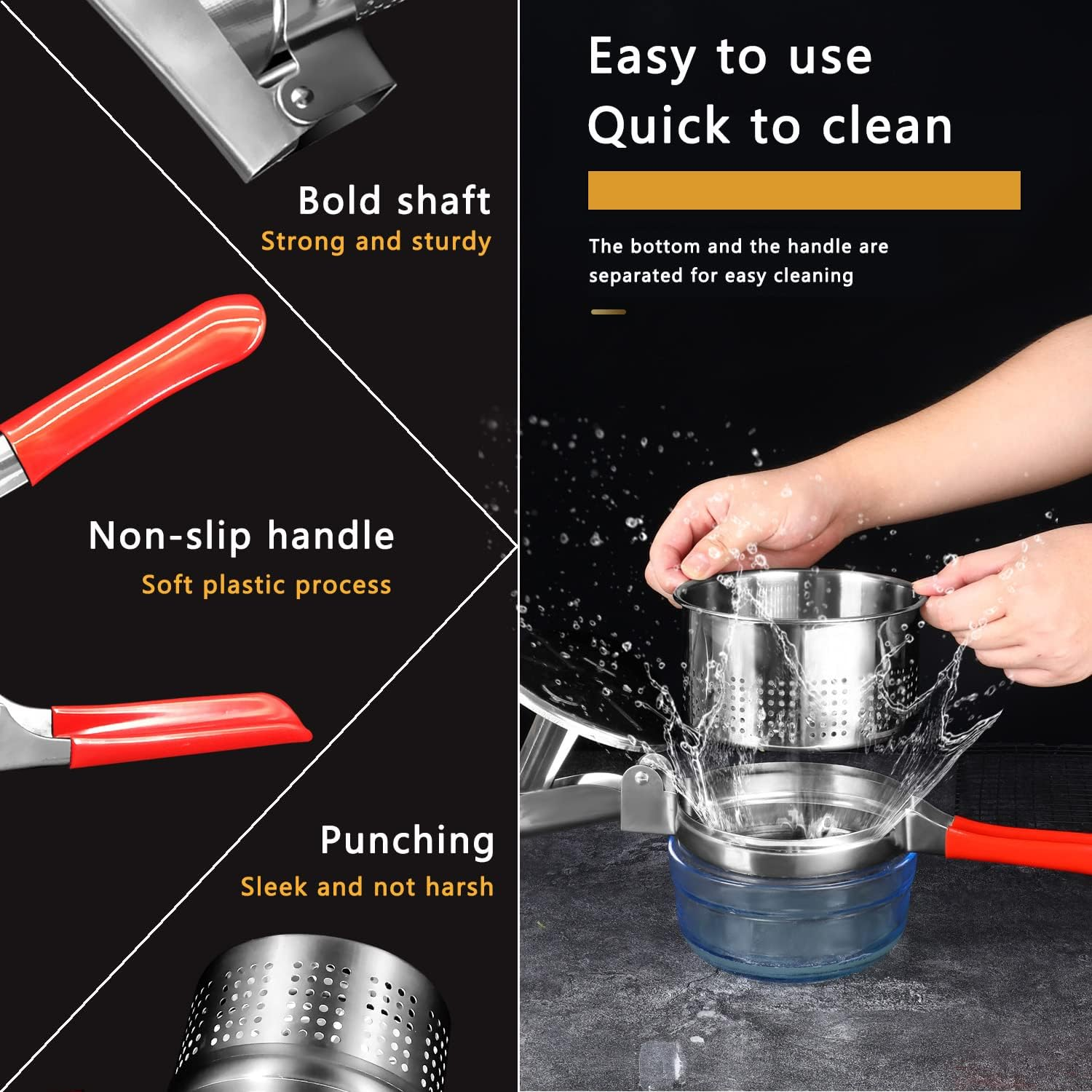 Stainless Steel Vegetable Squeezer, Upgrade Non-Slip Red Silicone Handle,Filling Pancakes,Etc. (Upgrade 40Oz) image number 6