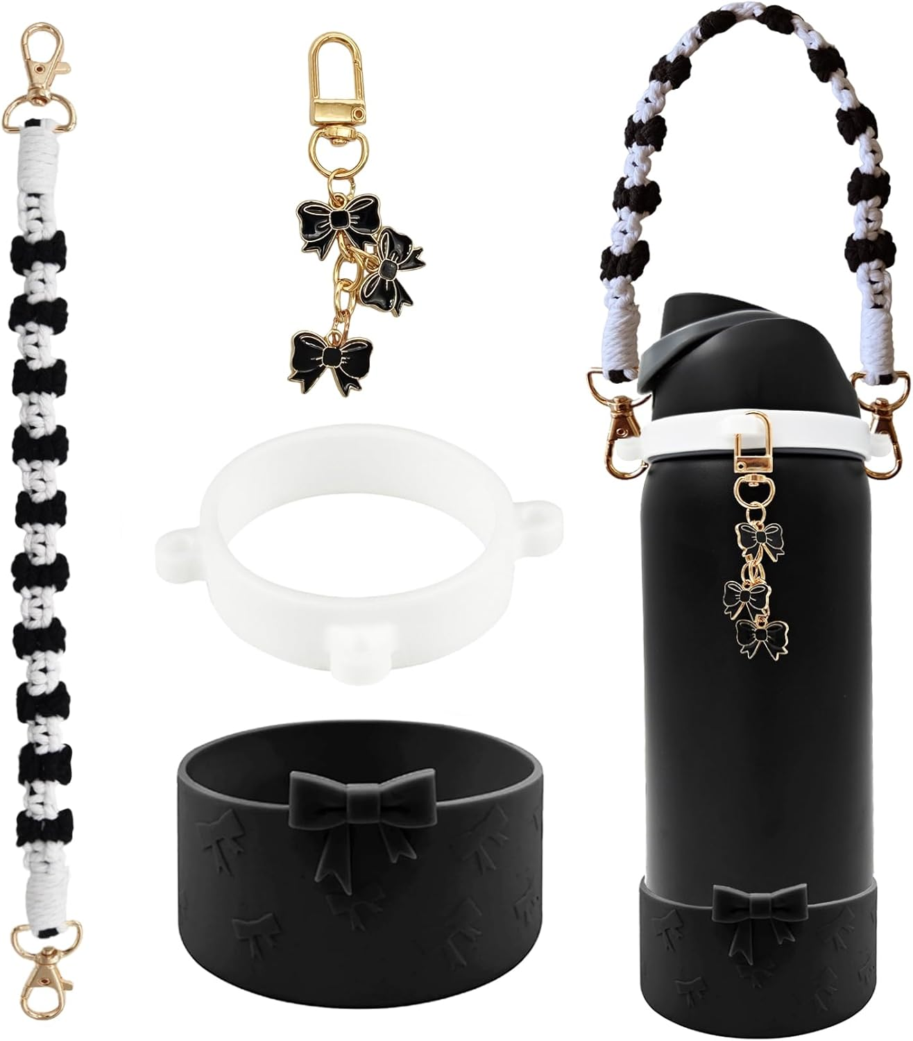 Cup Accessories for Owala Water Bottle 24/32/40Oz,Bow Charm、Bow Handle Strap and Water Bottle Boot for Owala Accessories and Stanley Cup Accessories Fits Owala Tumbler, Owala Freesip (Purple, 24 Oz)