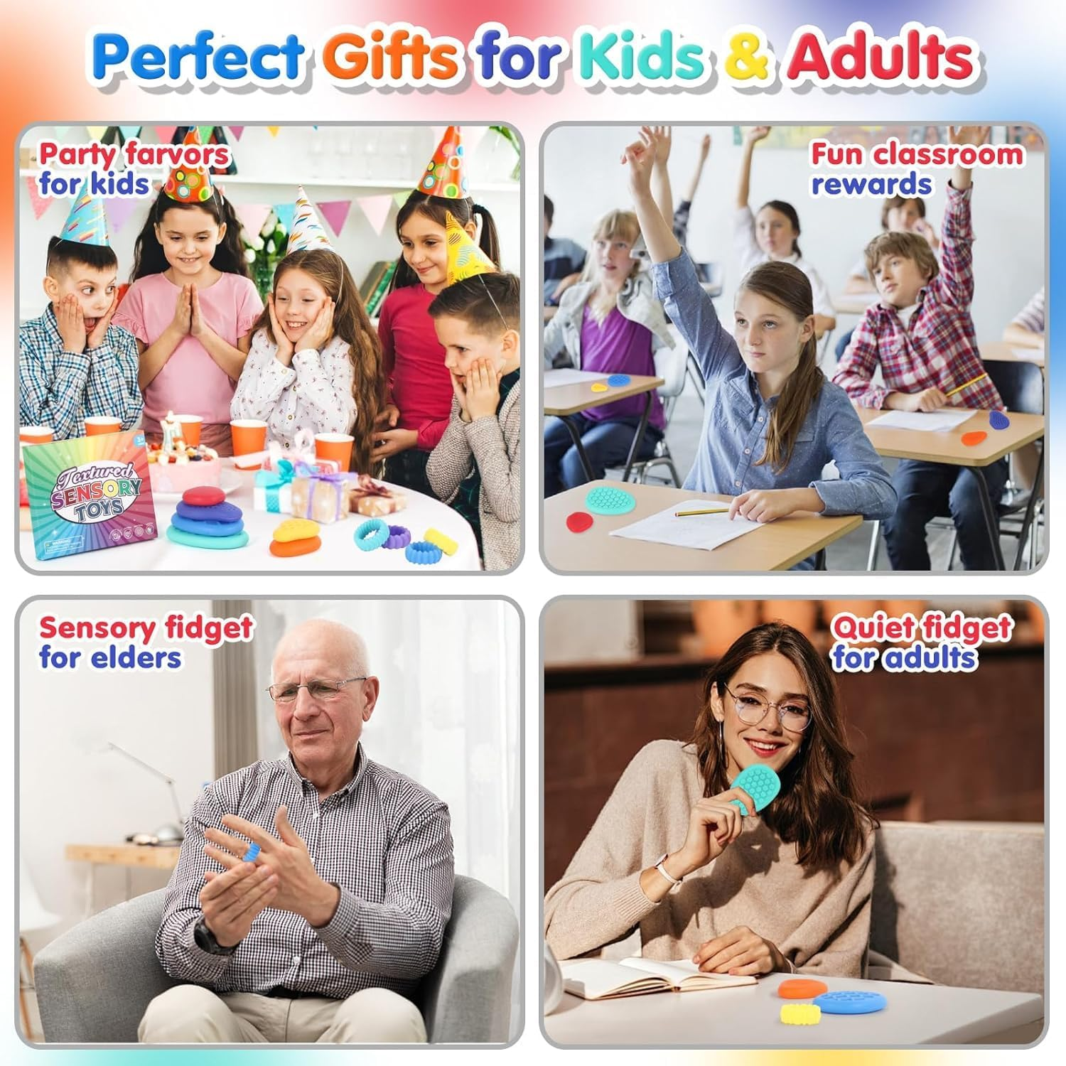 18 Pack Sensory Fidget Toys Set for Kids with Textured Soft Sensory Stone and Fidget Rings Textured Fidgets for Autism ADHD Kids Calming - Fidget Stress Toys for Anxiety Relief (Color Random) image number 6