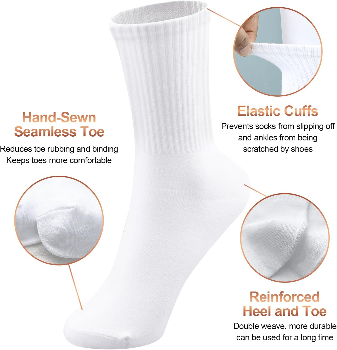 3-6 Pack White Crew Socks Women,Casual Athletic Aesthetic Socks Combed Cotton Socks for Women Granola Girls Clothes,H HOME-MART Womens Crew Lightweight Thin Casual Calf White Socks image number 6