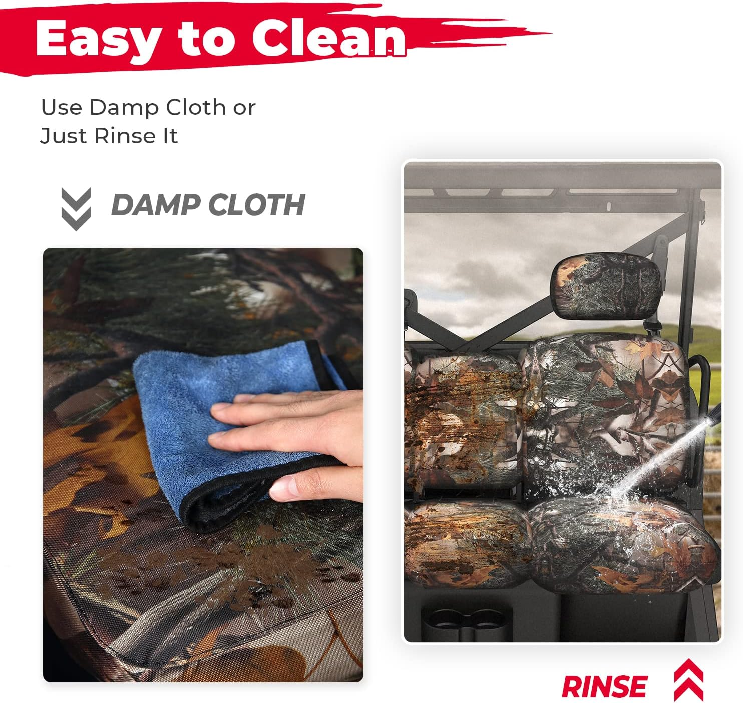 KEMIMOTO UTV Seat Covers Camo, Waterproof Repellent UTV Seat Cover Set W/Headrest Cover Compatible with Can Am Defender Front Two Doors Split Bench- Camo image number 3