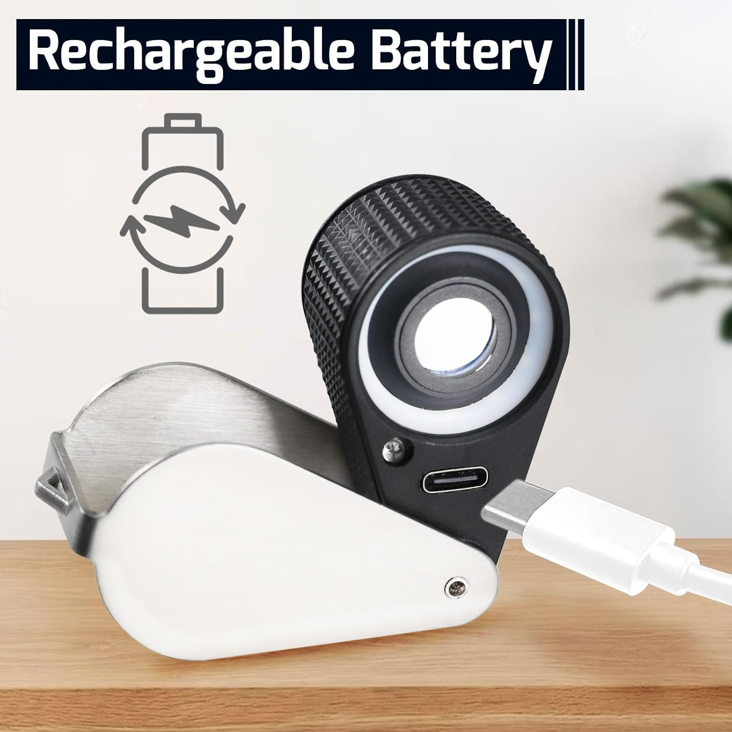 Illuminated Jewelers Loupe Magnifier 10X, Rechargeable Jewellery Magnifying Glass Foldable Jewelry Magnifier LED Loupe Triplet with 6 Leds & UV Light for Gems, Jewelry, Coins, Stamps, Etc image number 6