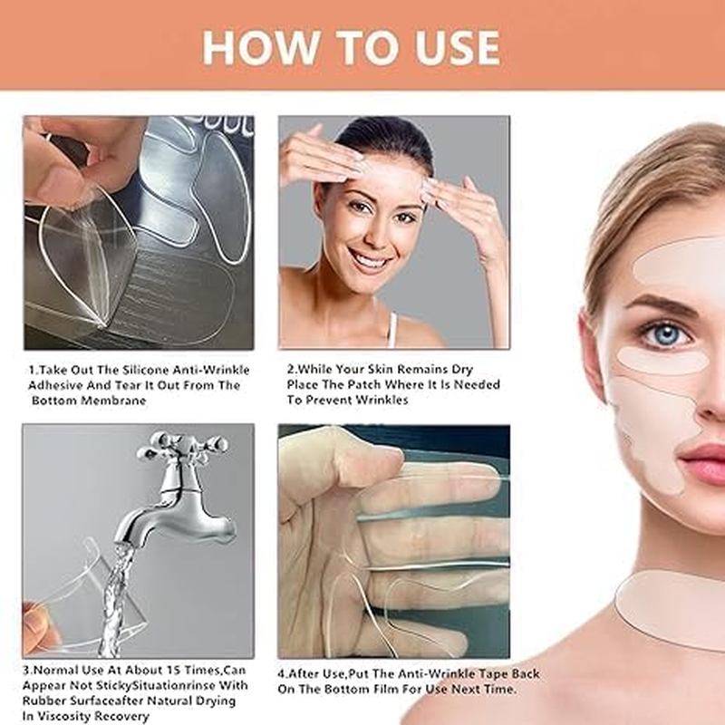 Limcryspp 11Pcs Face Wrinkle Patches Remover Strips Reusable for Forehead Eye Mouth Upper Lip & Chest Transparent Silicone Facial Anti-Wrinkle Face Pads Silicone (11Pcs) image number 2