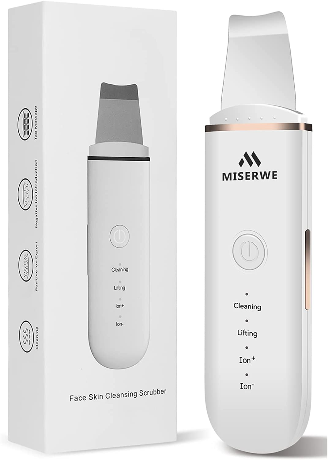 Skin Scrubber Face Skin Spatula Blackhead Remover Pore Cleaner Face Beauty Lifting Tool Comedones Extractor with 4 Modes, Facial Scrubber Spatula for Deep Cleansing with Two Silicone Case - White image number 3