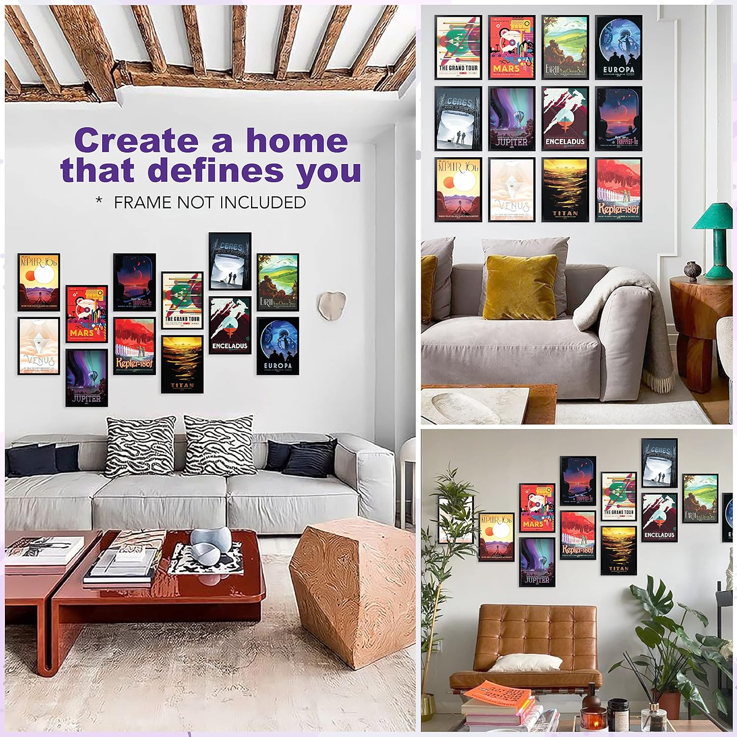 97 Decor Vintage Space Poster for Walls - Retro Space Wall Art, Space Grand Tour Travel Pictures Exoplanet Exploration Art Print, Retro Futurism Astronomy Mens Wall Decor (7X10 Unframed) image number 5