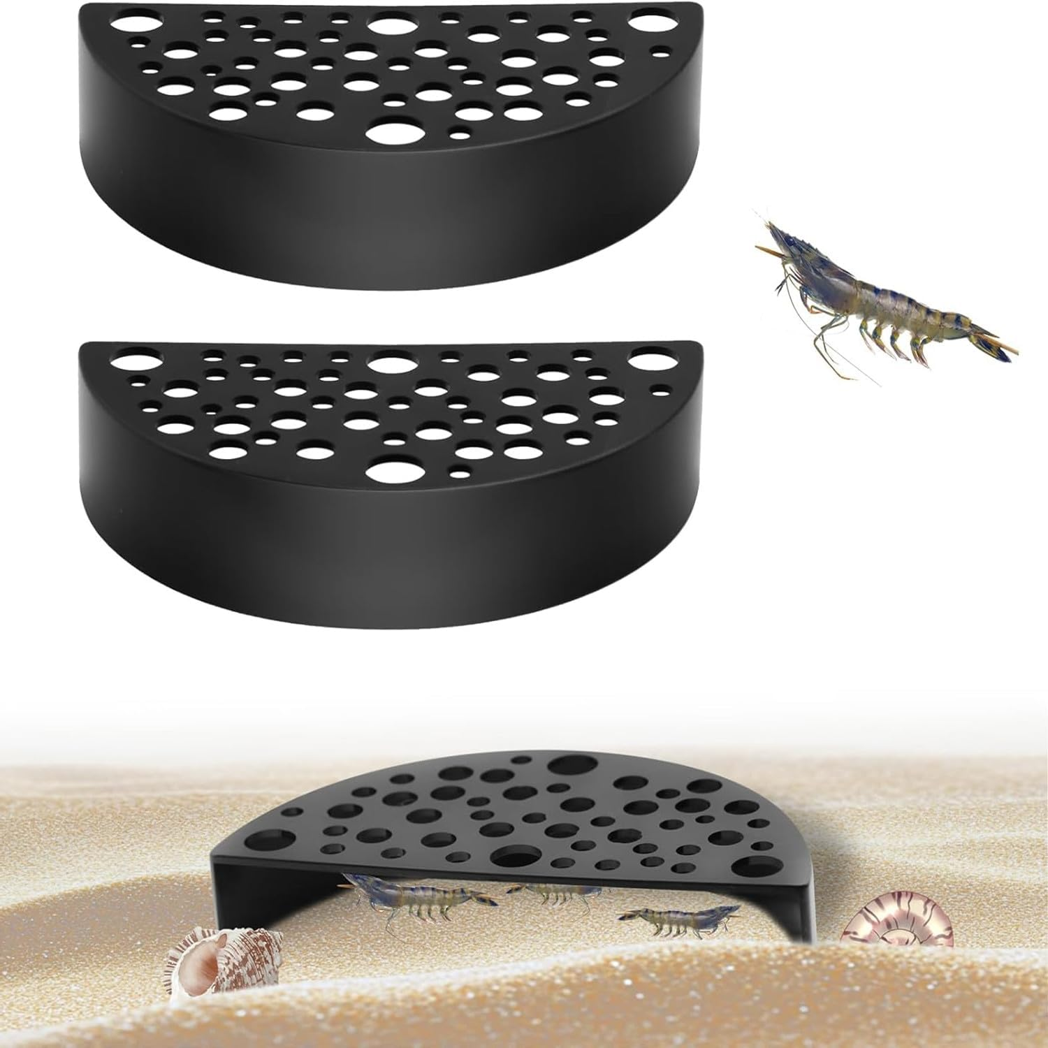 2Pcs Black Shrimp Cave Ornaments, Good Size Half Moon Shrimp House Decor, Fish Hiding Tools Supplies, Accessories Decor Supplies Can Be Used in Aquariums image number 3