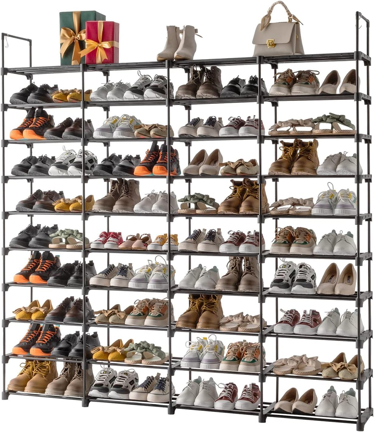 10 Tiers Shoe Rack, Tall Large Capacity 50 Pairs Wide Shoe Organizer Sturdy Shoe Shelf for Entryway with Shoe Storage for Closet, Bedroom, Non-Woven Fabric Large Metal Shelf image number 3