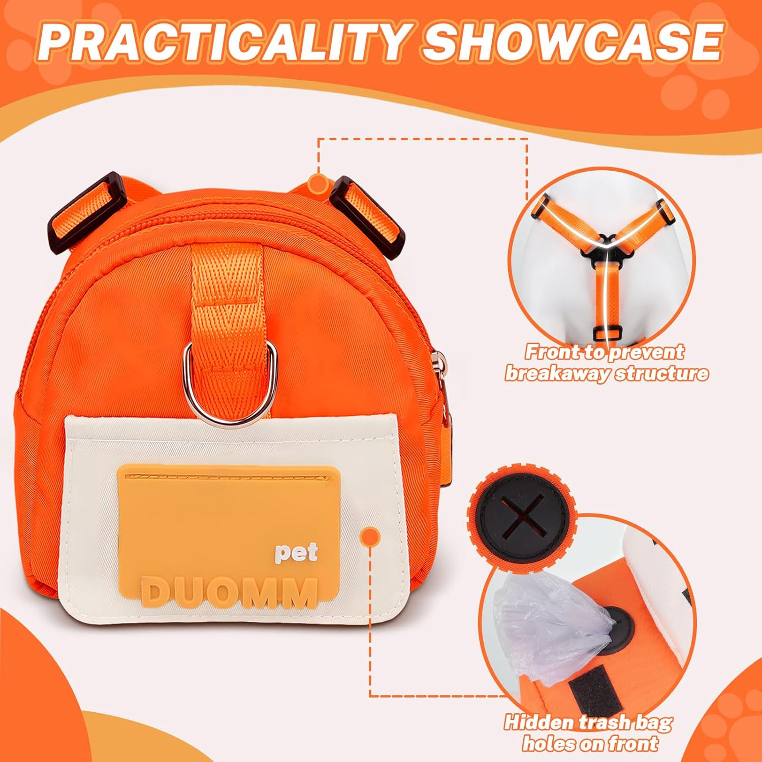 Bagentry Adjustable Dog Backpack Harness with Leash & Poop Bag Dispenser, Waterproof Dog Saddle Bag, Pets Self Carrier Dog Harness Bag for 17-33 Lb Medium Doggy Travel Hiking Walking (Orange) image number 5