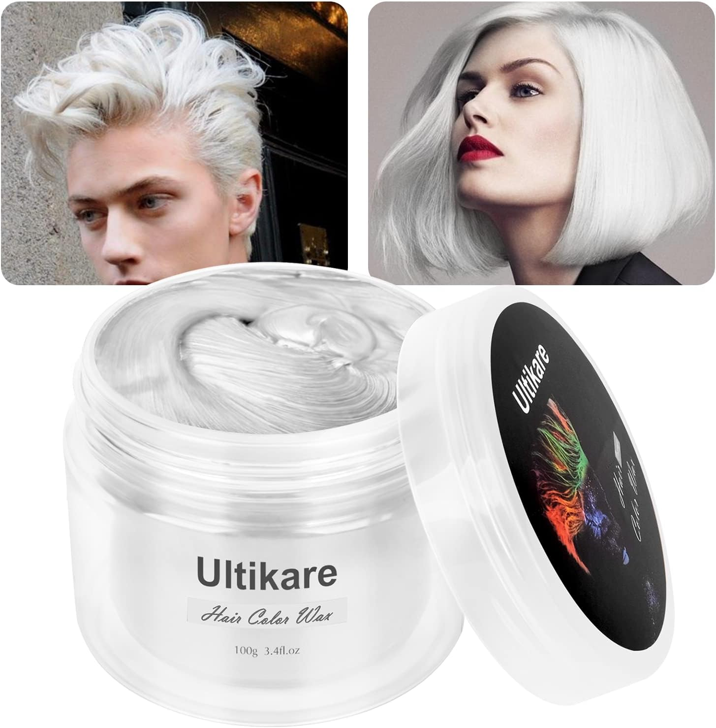 Temporary Hair Colour Cream, Ultical Hair Colour Wax Temporary Hair Wax Colour Instant DIY Cosplay for Carnival Christmas Halloween Parties for Men and Women (White)