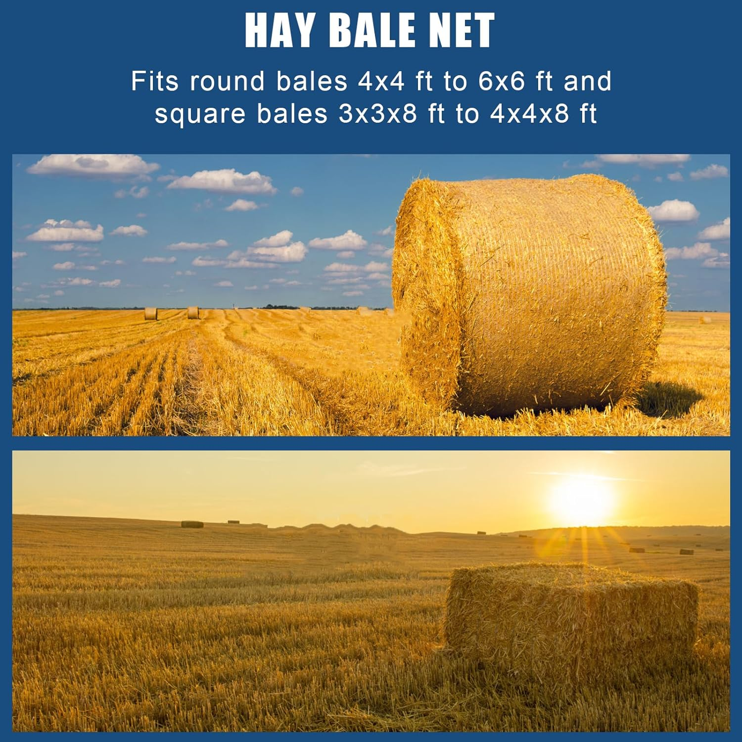 23Pcs Hay Bales for Horses, Large round Bale Hay Net Square Bale Slow Feed Hay Net Fit for 5X5X5 Feet round Hay Bales and 3X4X8 Feet Square Hay Bales for Farm Countryside image number 1