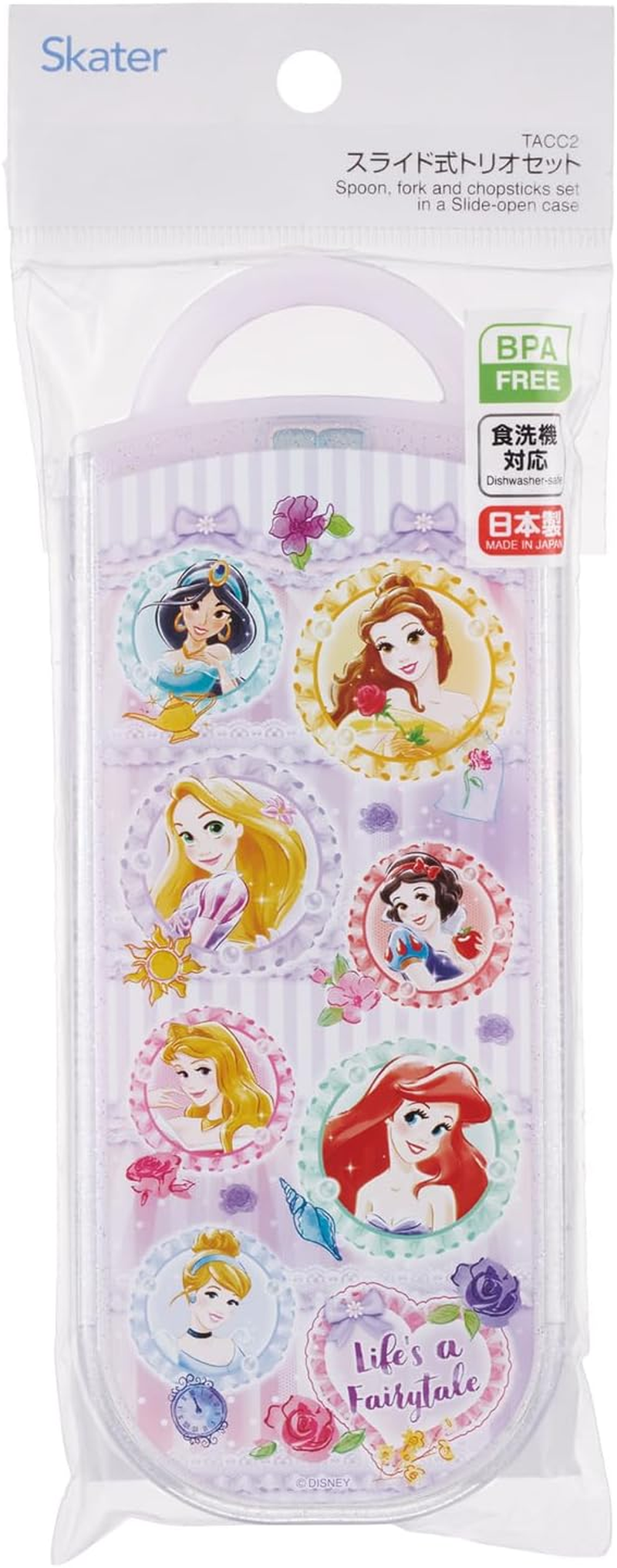 Skater TACC2-A Children'S Trio Set Chopsticks, Spoon, Fork, 6.5 Inches (16.5 Cm), Disney Princess 26 Girls image number 1