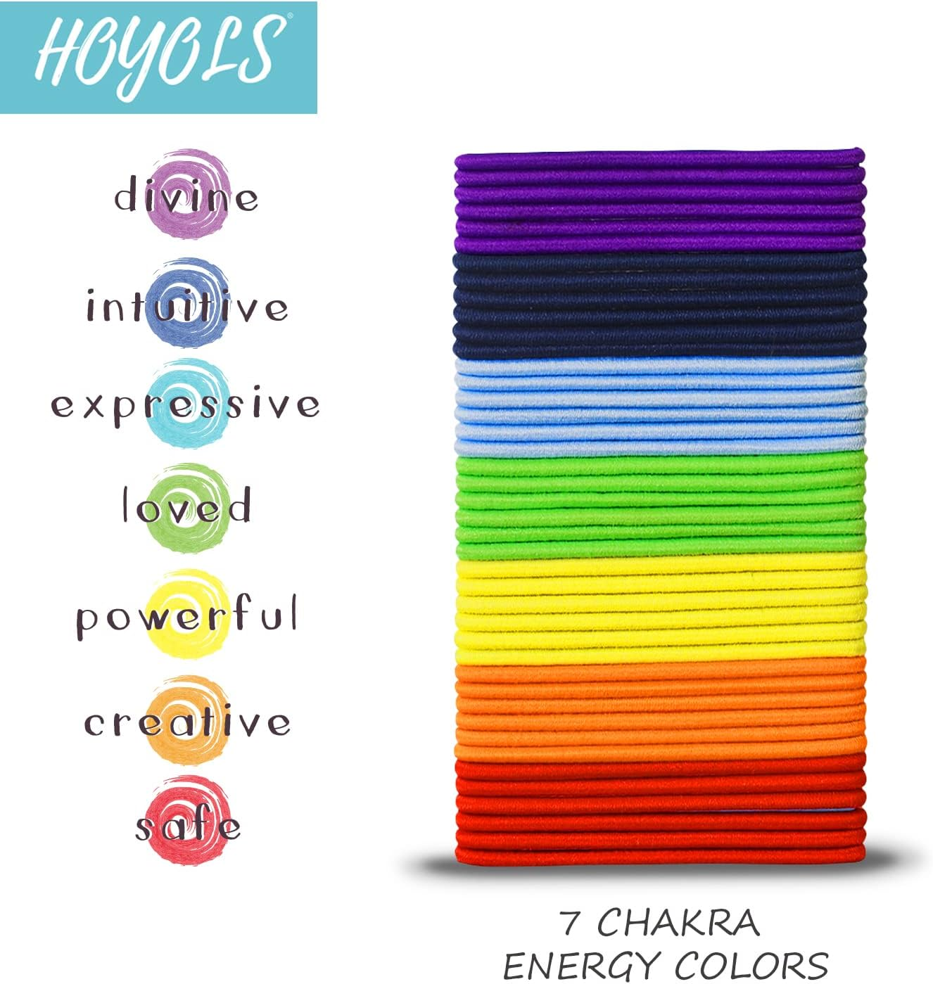 HOYOLS Hair Elastics Bands, No Metal Chakra Color Hair Ties Colored Ponytail Holder No Snag for Girls Women 2Mm - 7 Hues 84 Count image number 1