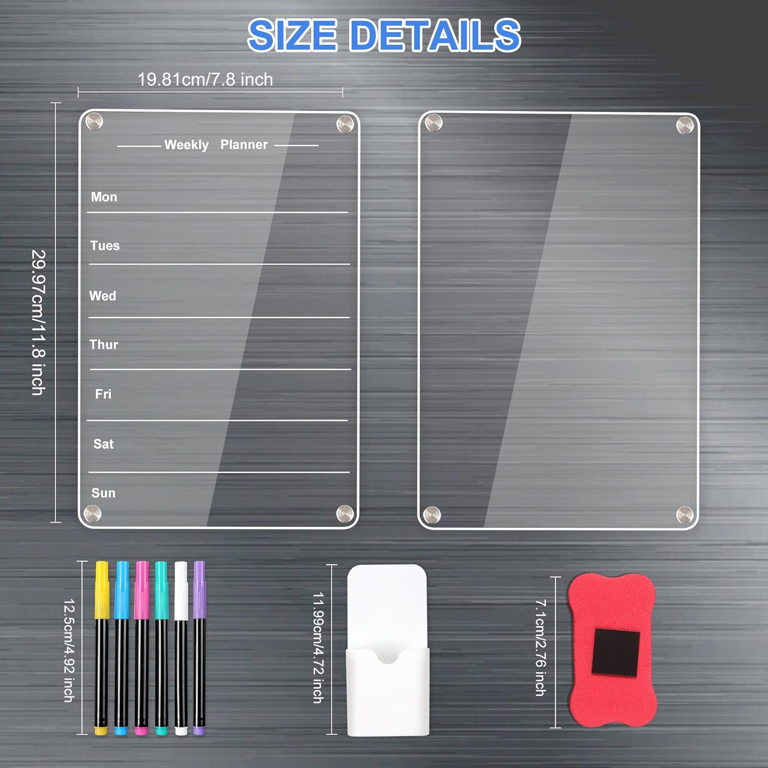 2-Pack Magnetic Fridge Calendar 30X24Cm, Acrylic Calendar Weekly Planner Set with 6 Wet Erase Markers,Magnetic Storage Pouch,And Eraser,Fridge Planner for Home, Office,And Kitchen image number 3