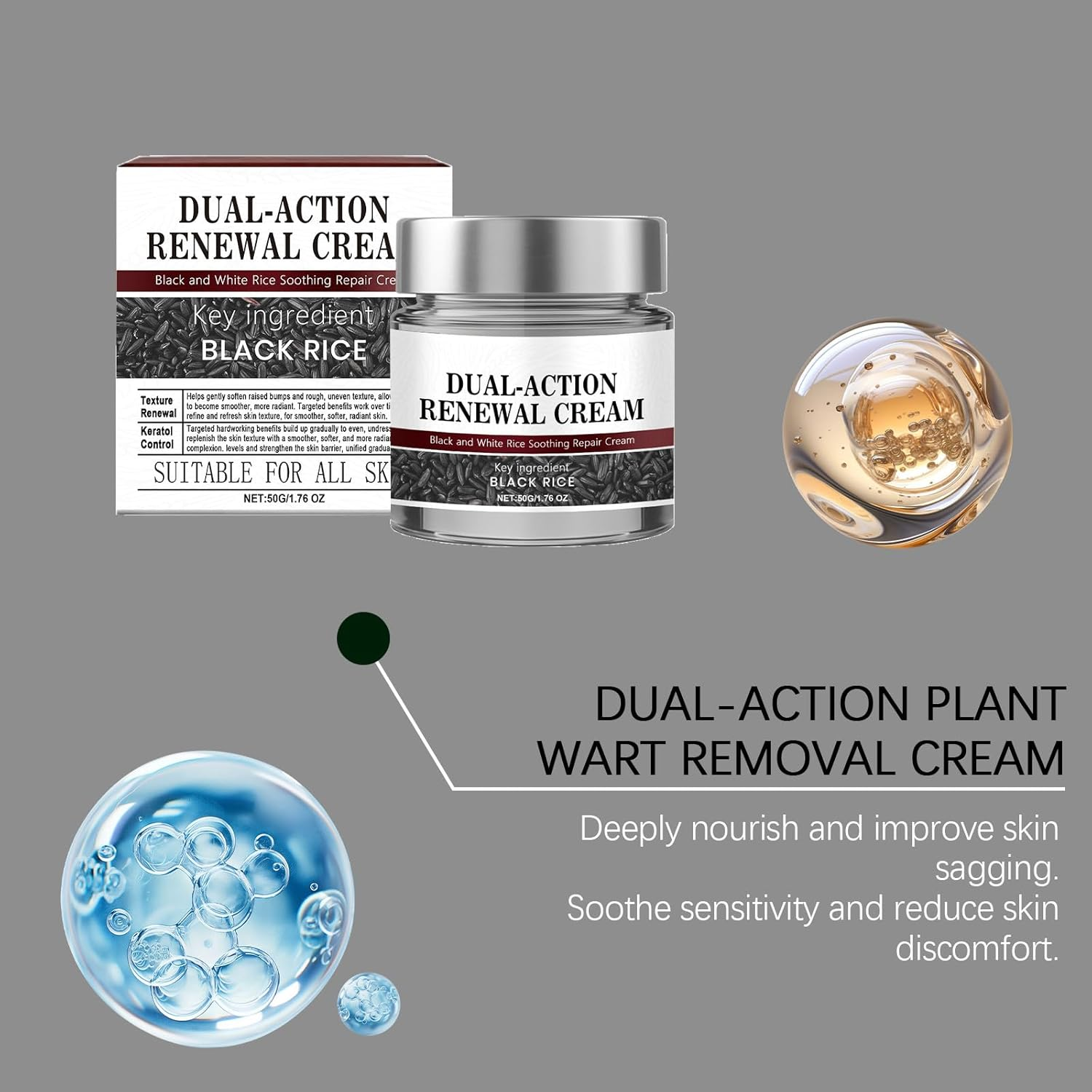 Dual-Action Renewal Cream - Black Rice & Rice Bran Moisturizer, Soothing Repair & Firming Body Cream, Advanced Hydrating Day Cream for Wrinkle & Fine Line, for All Skin Types (4) image number 1