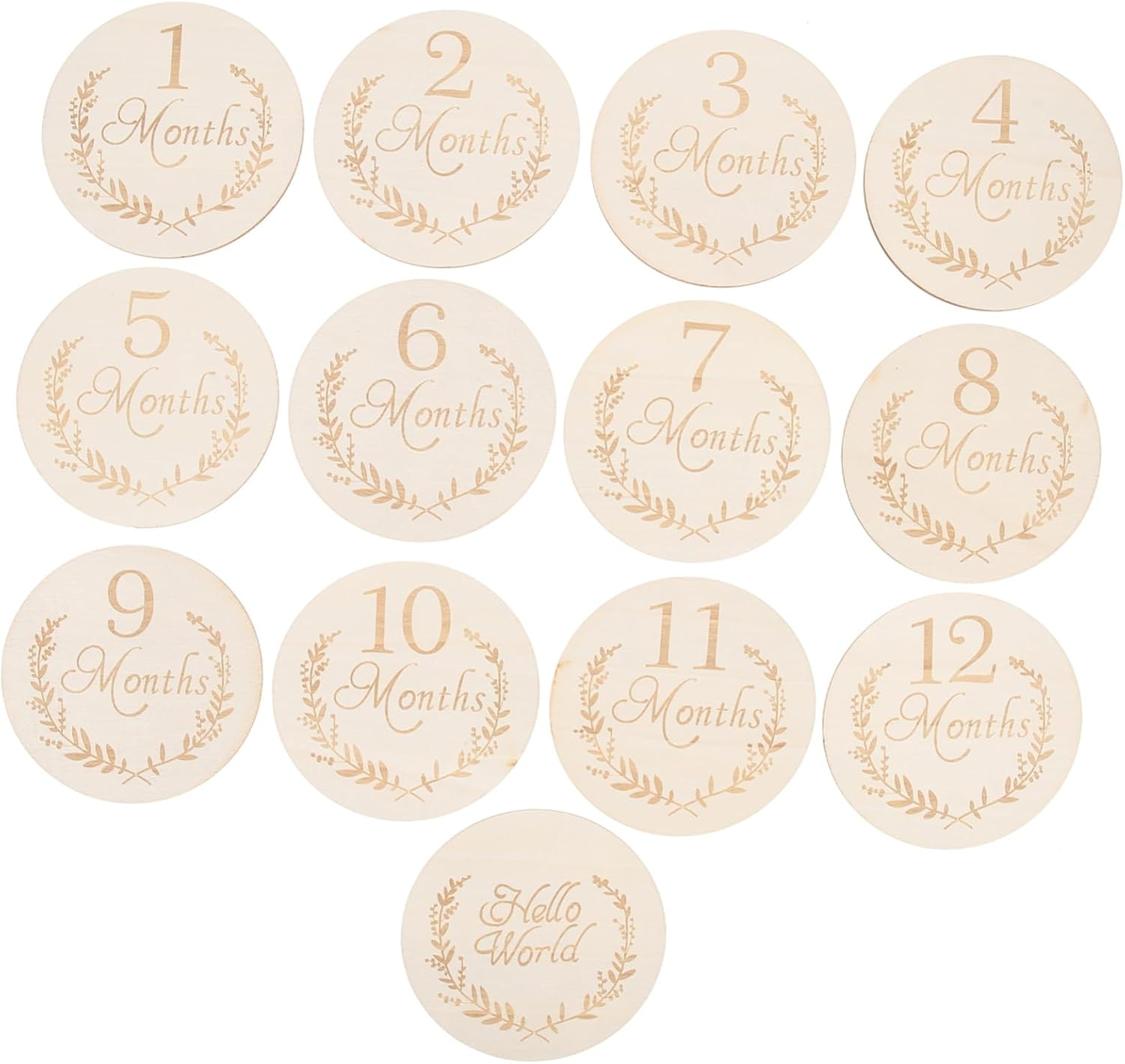 WEKAMOS 13Pcs 100Mm Wooden Slices Infant Growth Cards Baby Monthly Milestone Photography Props Natural Poplar Wood Party Supplies image number 1
