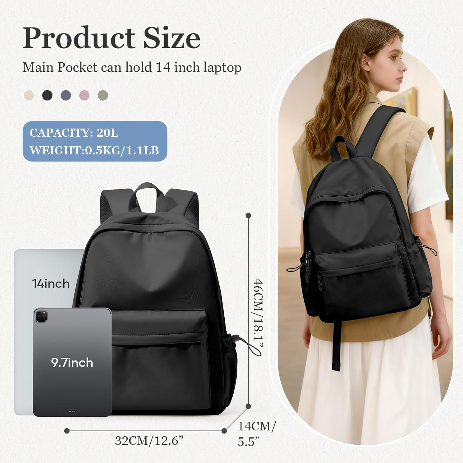 School Backpack for Girls Boy High School Middle Bookbag Lightweight Waterproof Small Backpack for Women - A2-Blue image number 6