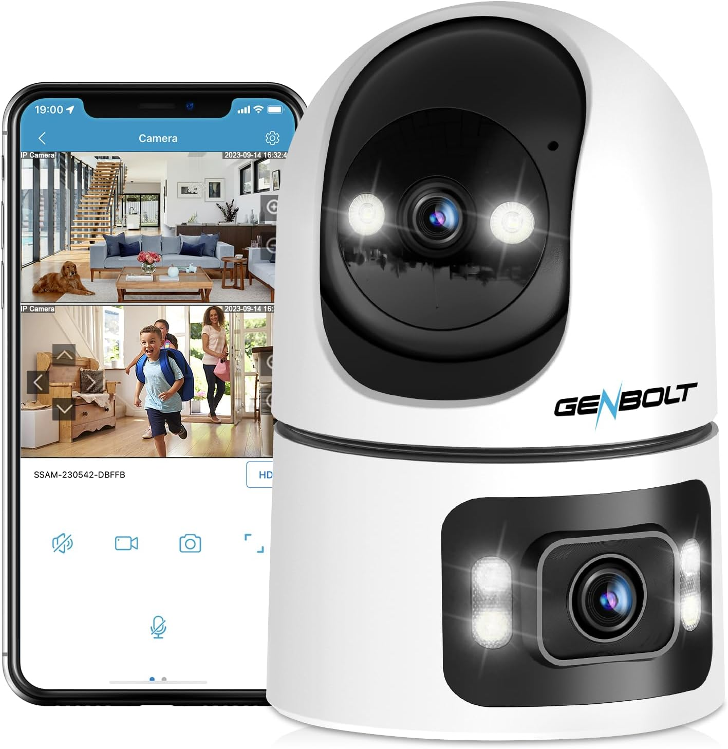 GENBOLT Wifi Security Camera Indoor, 360&deg;Dual Lens Home Surveillance IP Camera CCTV with Humanoid Detection, Auto Cruise Nanny Pet Dog Cam, 2.4&5Ghz Dual Wifi Baby Monitor with Audio Alarm image number 6