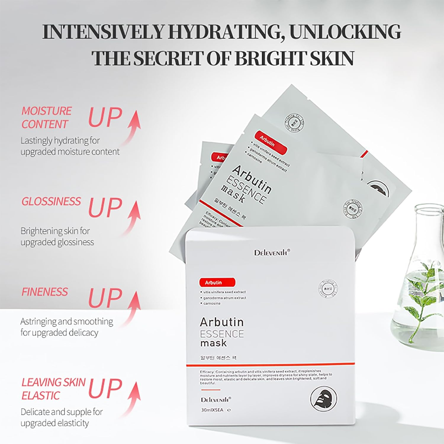 Deleventh Korean Brand &Alpha;-Arbutin Essence Facial Mask 30Ml &times; 5Pcs / Brightens, Hydrates, and Firms Skin, Balances Skin Moisture and Oil, Reduces Dark Spots and Fine Lines image number 5